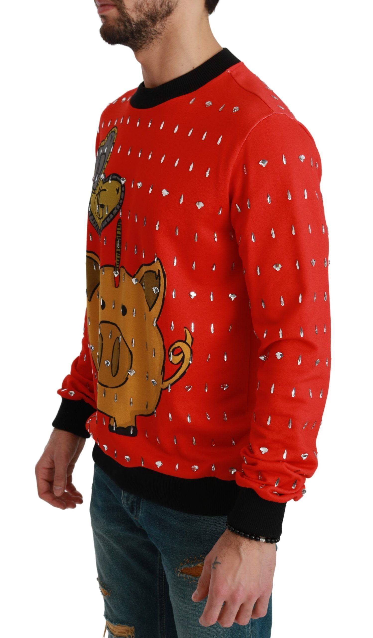 Dolce & Gabbana Elegant Red Crystal-Embellished Pullover Sweater - ACCEXO