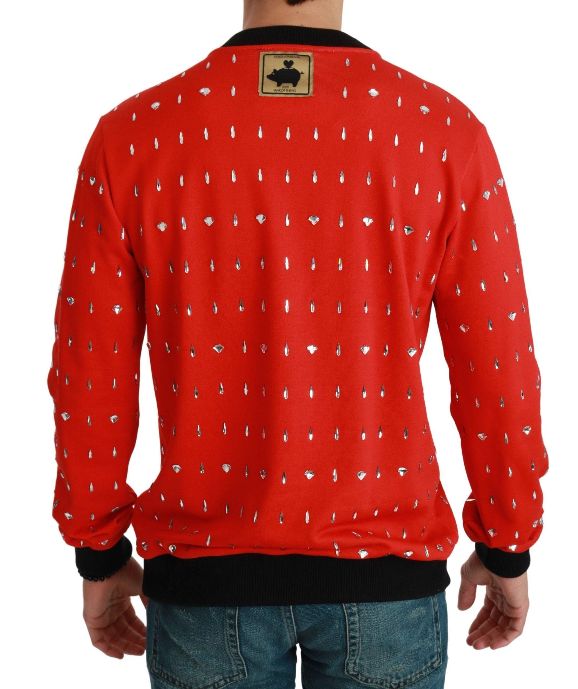 Dolce & Gabbana Elegant Red Crystal-Embellished Pullover Sweater - ACCEXO
