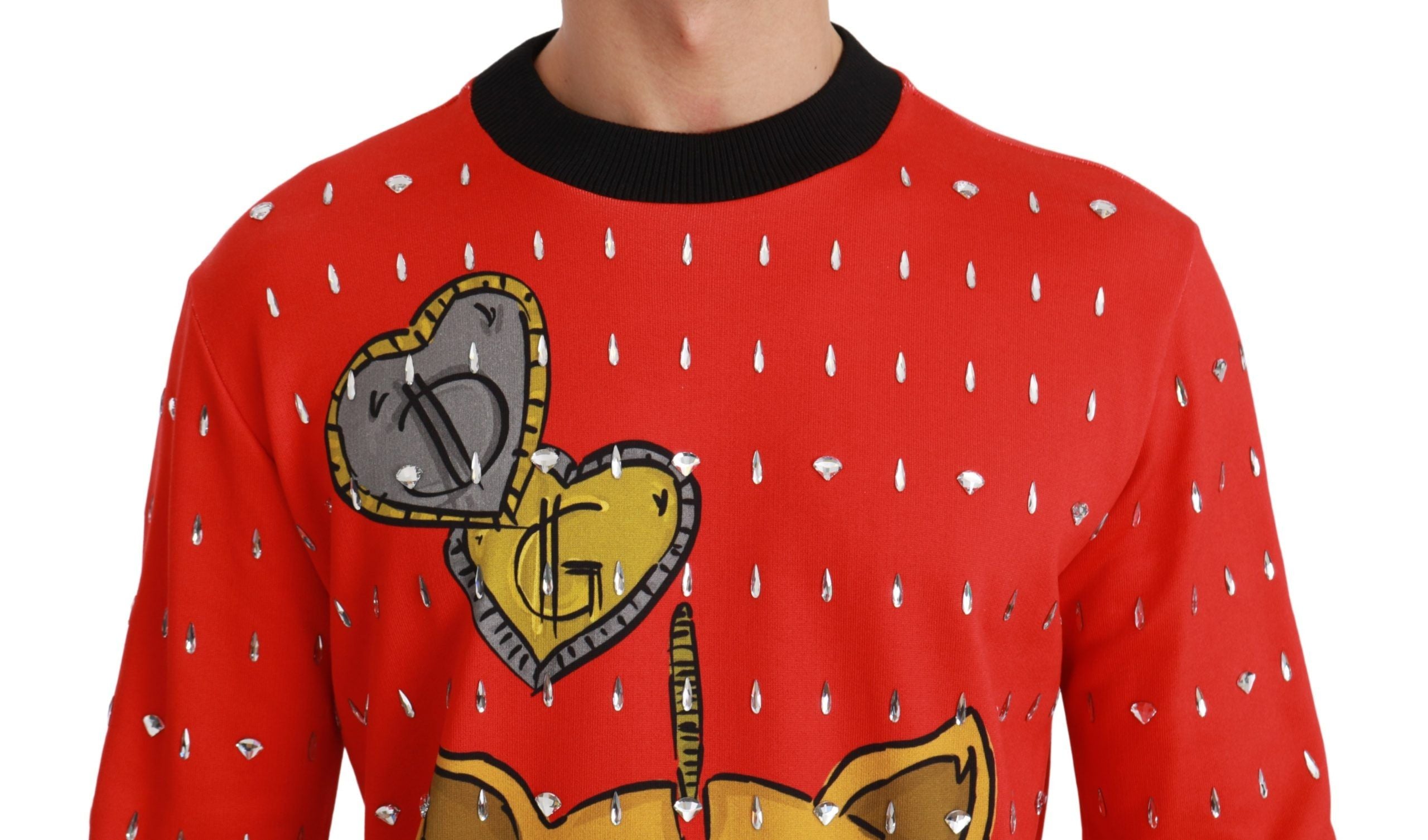Dolce & Gabbana Elegant Red Crystal-Embellished Pullover Sweater - ACCEXO