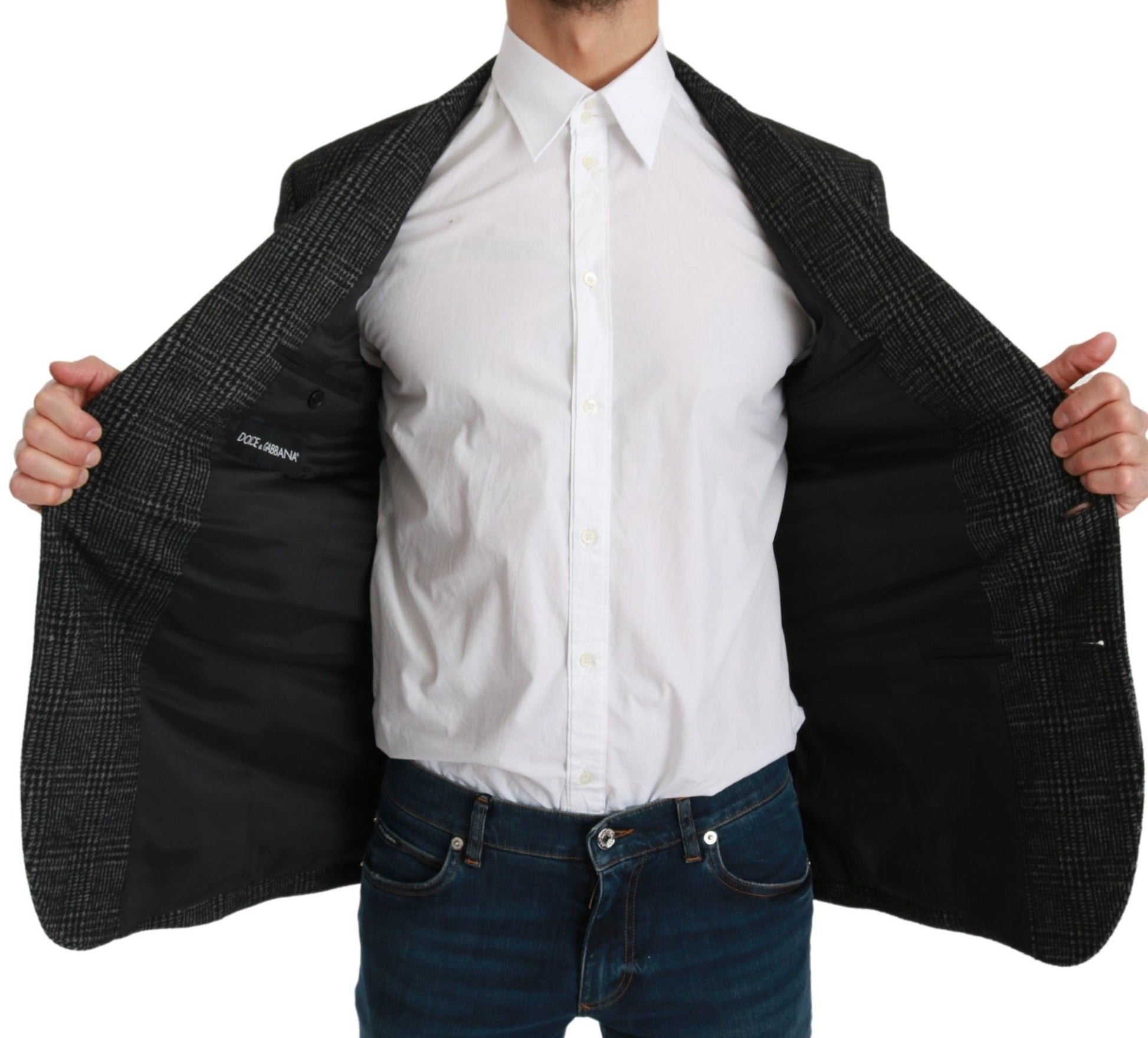 Dolce & Gabbana Elegant Gray Plaid Slim Fit Blazer - ACCEXO