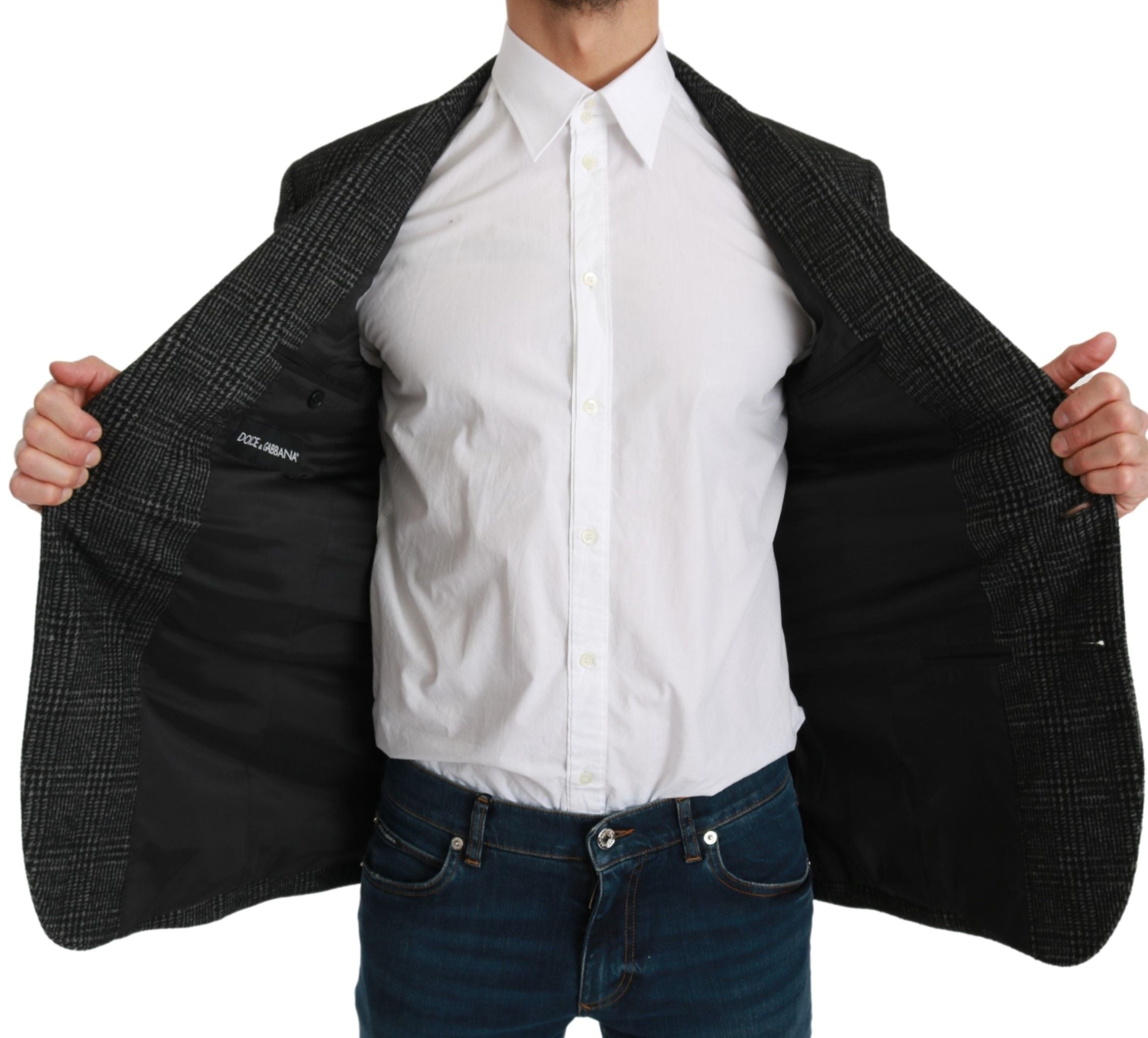 Dolce & Gabbana Elegant Gray Plaid Slim Fit Blazer - ACCEXO