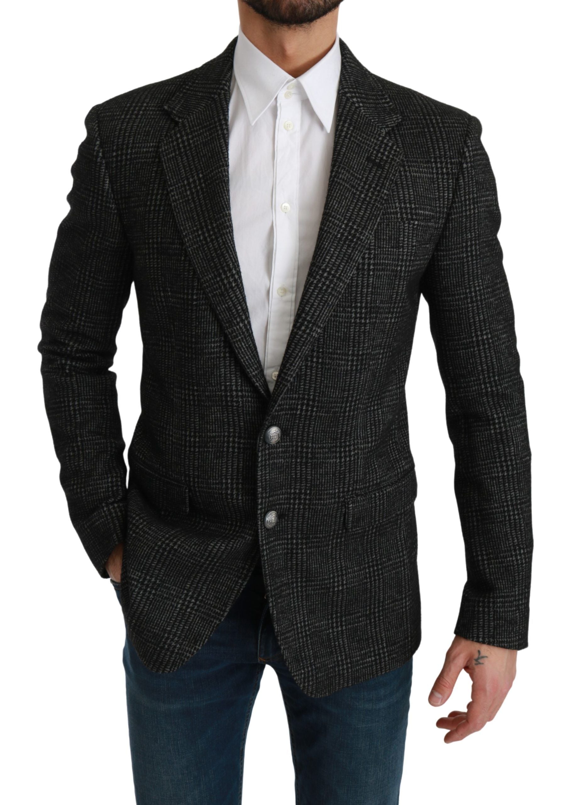 Dolce & Gabbana Elegant Gray Plaid Slim Fit Blazer - ACCEXO