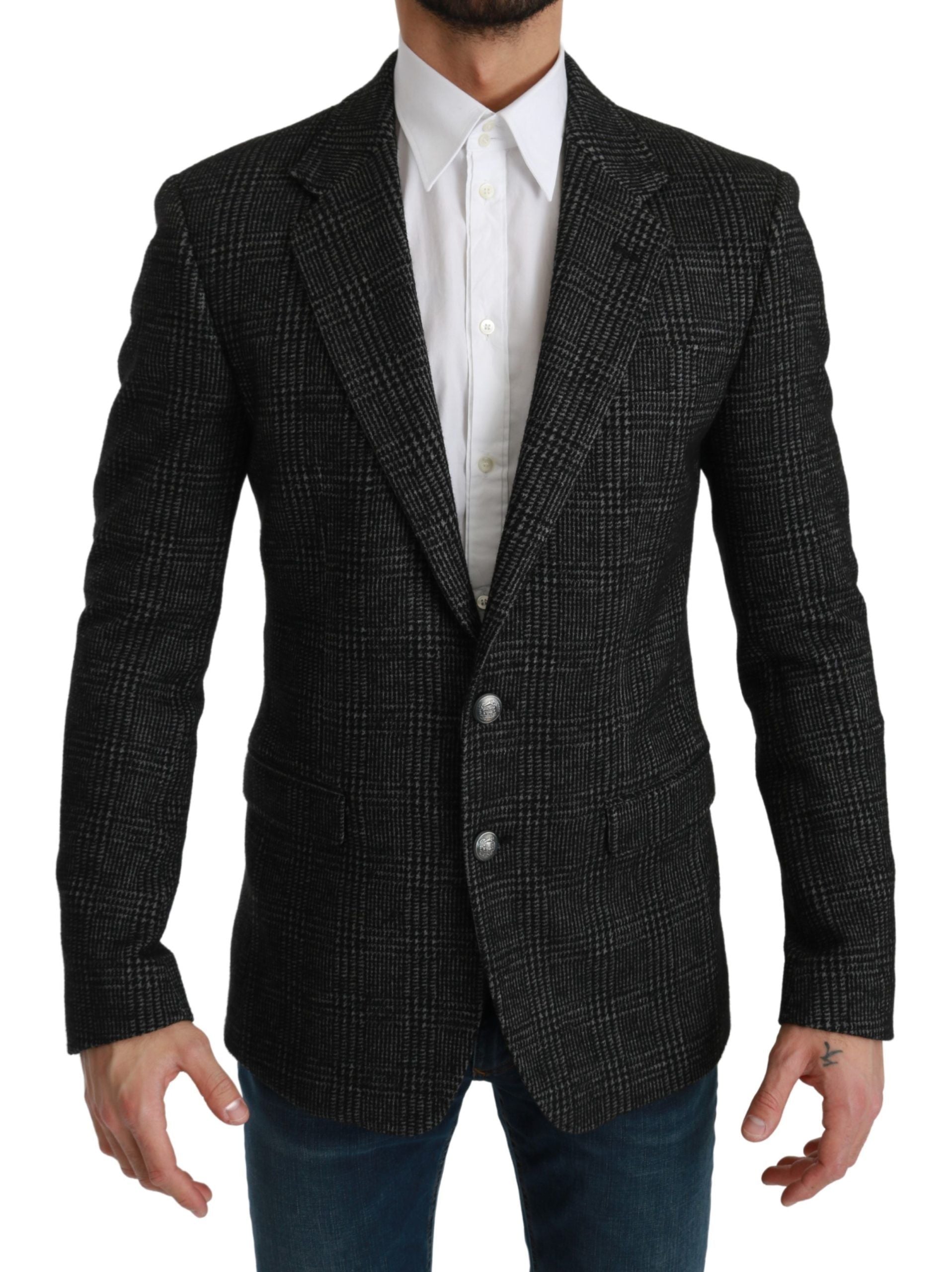 Dolce & Gabbana Elegant Gray Plaid Slim Fit Blazer - ACCEXO