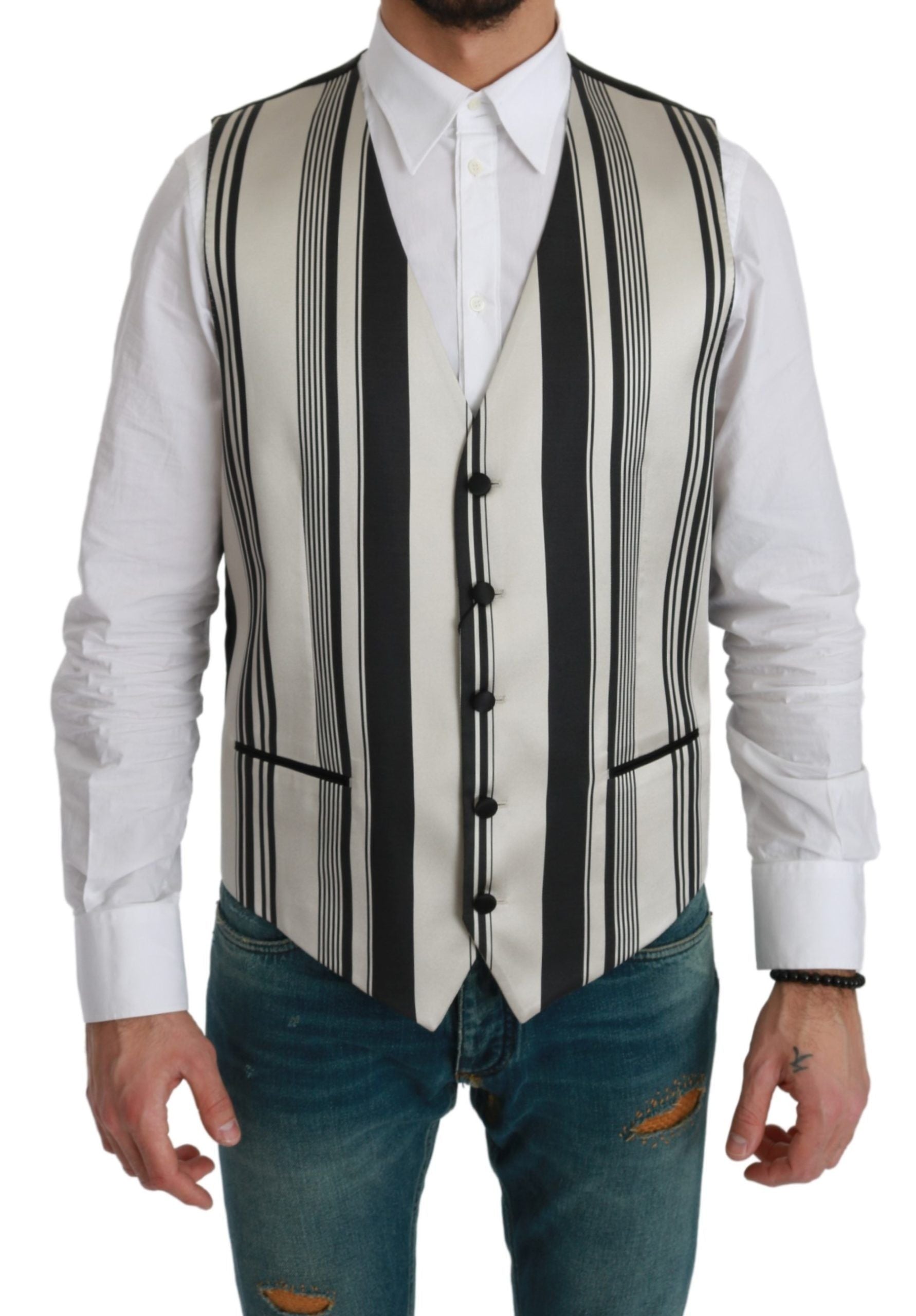 Dolce & Gabbana Stripe Cotton Silk Dress Vest - ACCEXO