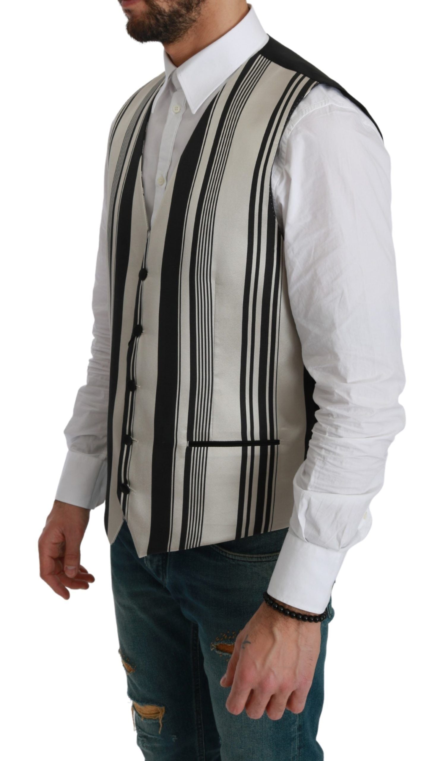 Dolce & Gabbana Stripe Cotton Silk Dress Vest - ACCEXO