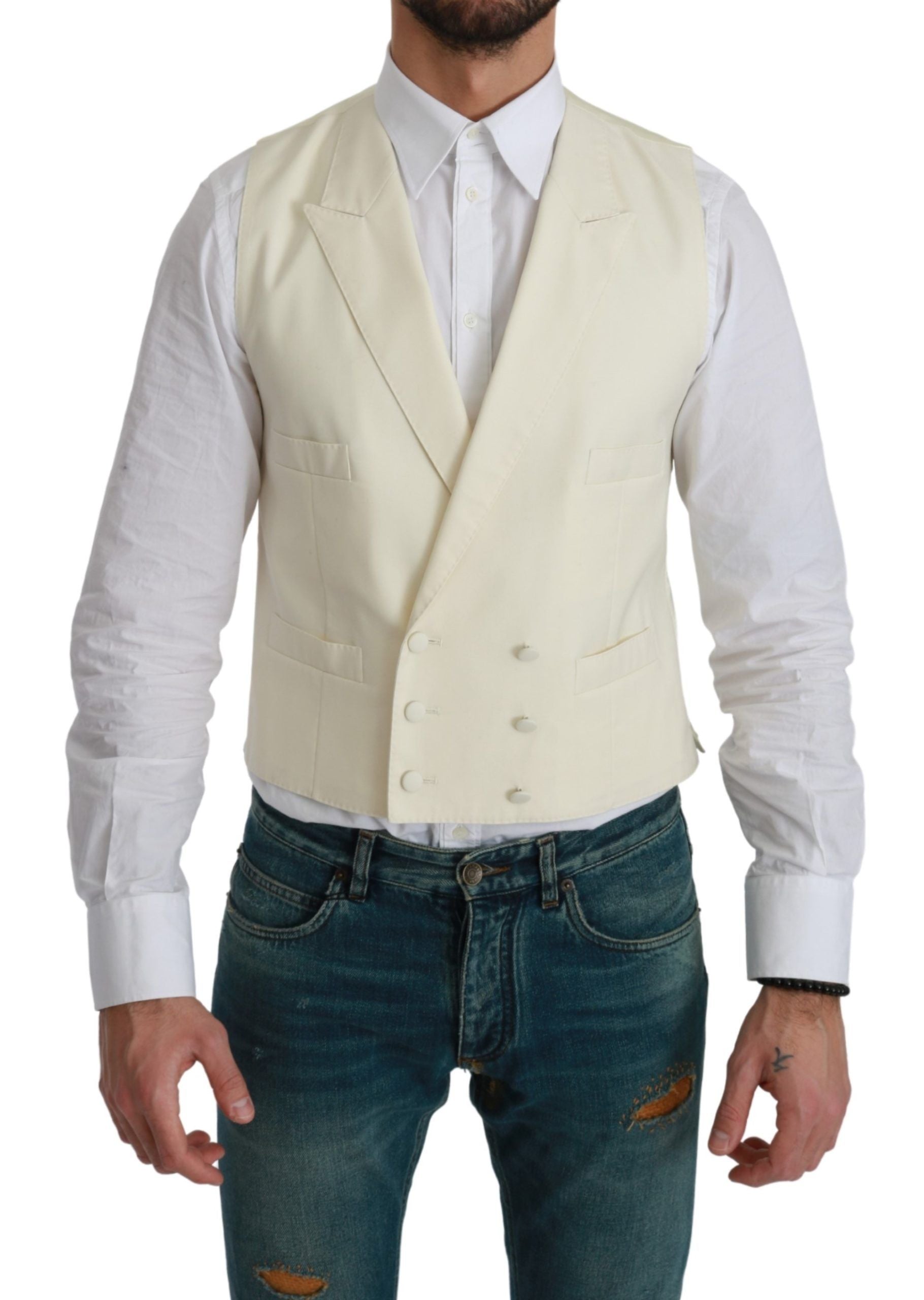 Dolce & Gabbana Elegant Cream Wool Dress Vest - ACCEXO