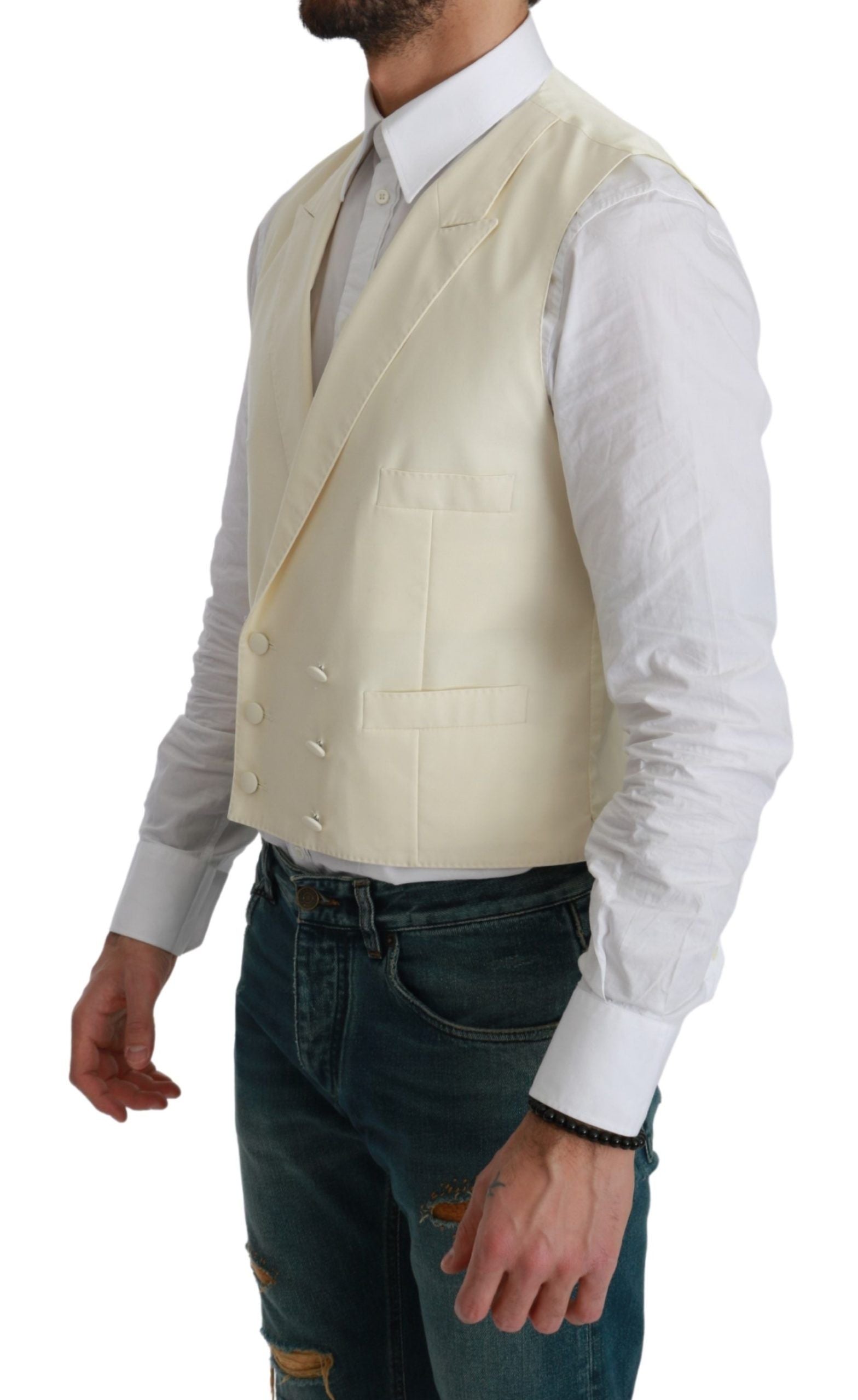 Dolce & Gabbana Elegant Cream Wool Dress Vest - ACCEXO