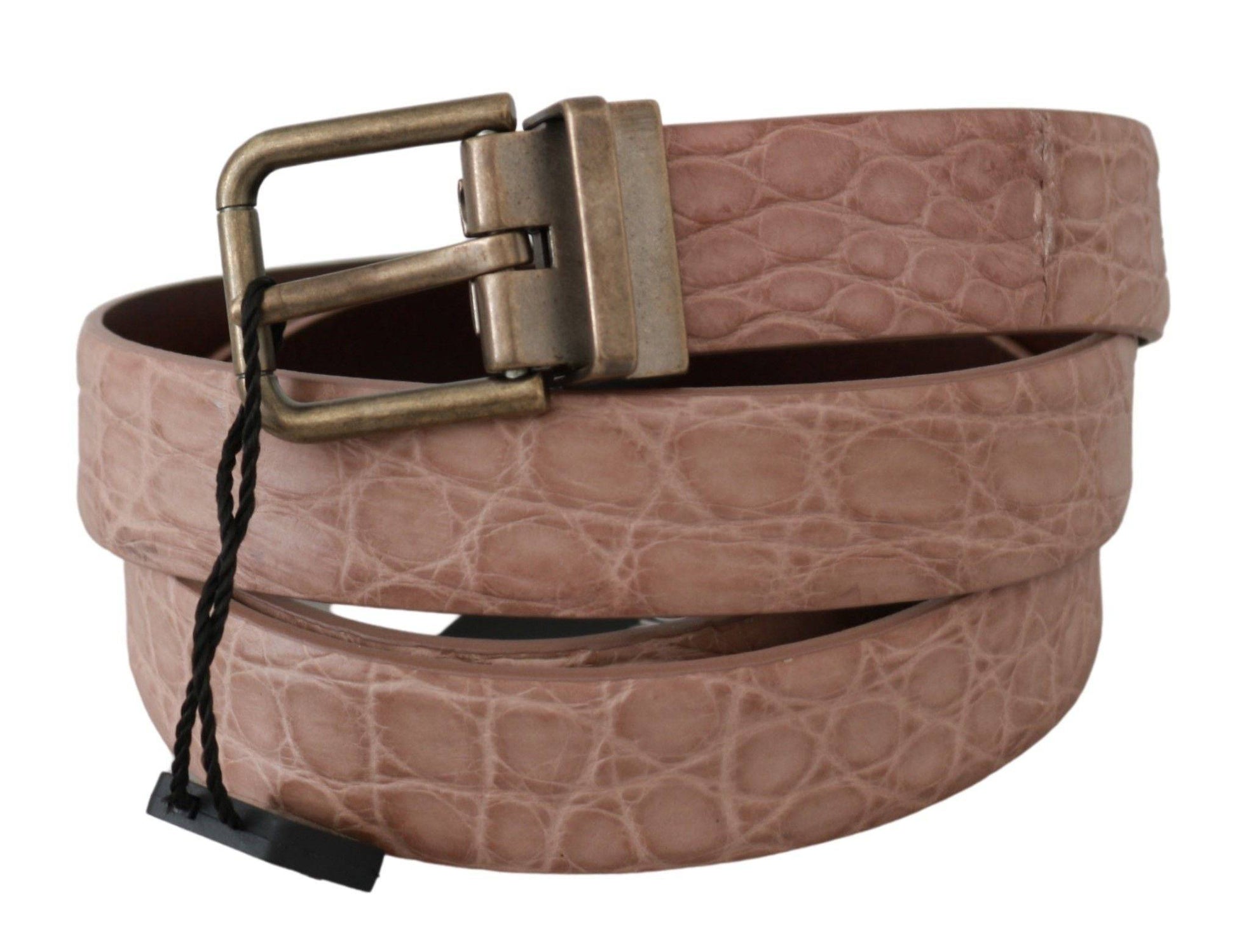 Dolce & Gabbana Elegant Exotic Skin Brushed Gold Buckle Belt - ACCEXO