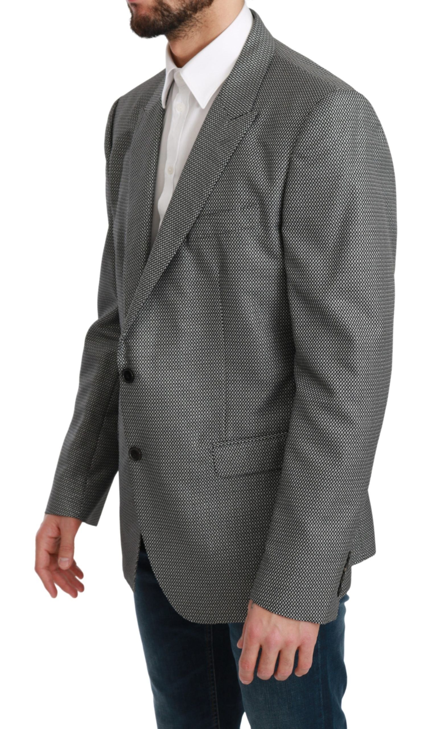 Dolce & Gabbana Elegant Gray Fantasy Pattern Slim Fit Blazer - ACCEXO