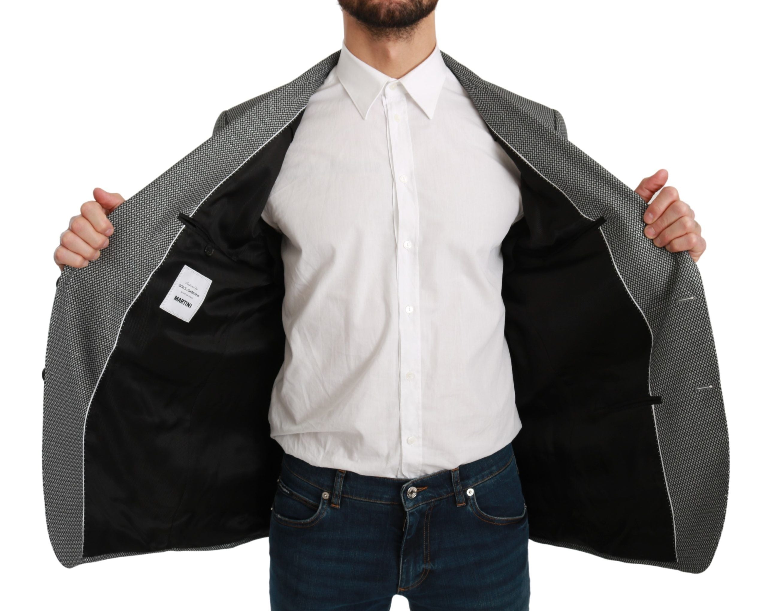 Dolce & Gabbana Elegant Gray Fantasy Pattern Slim Fit Blazer - ACCEXO