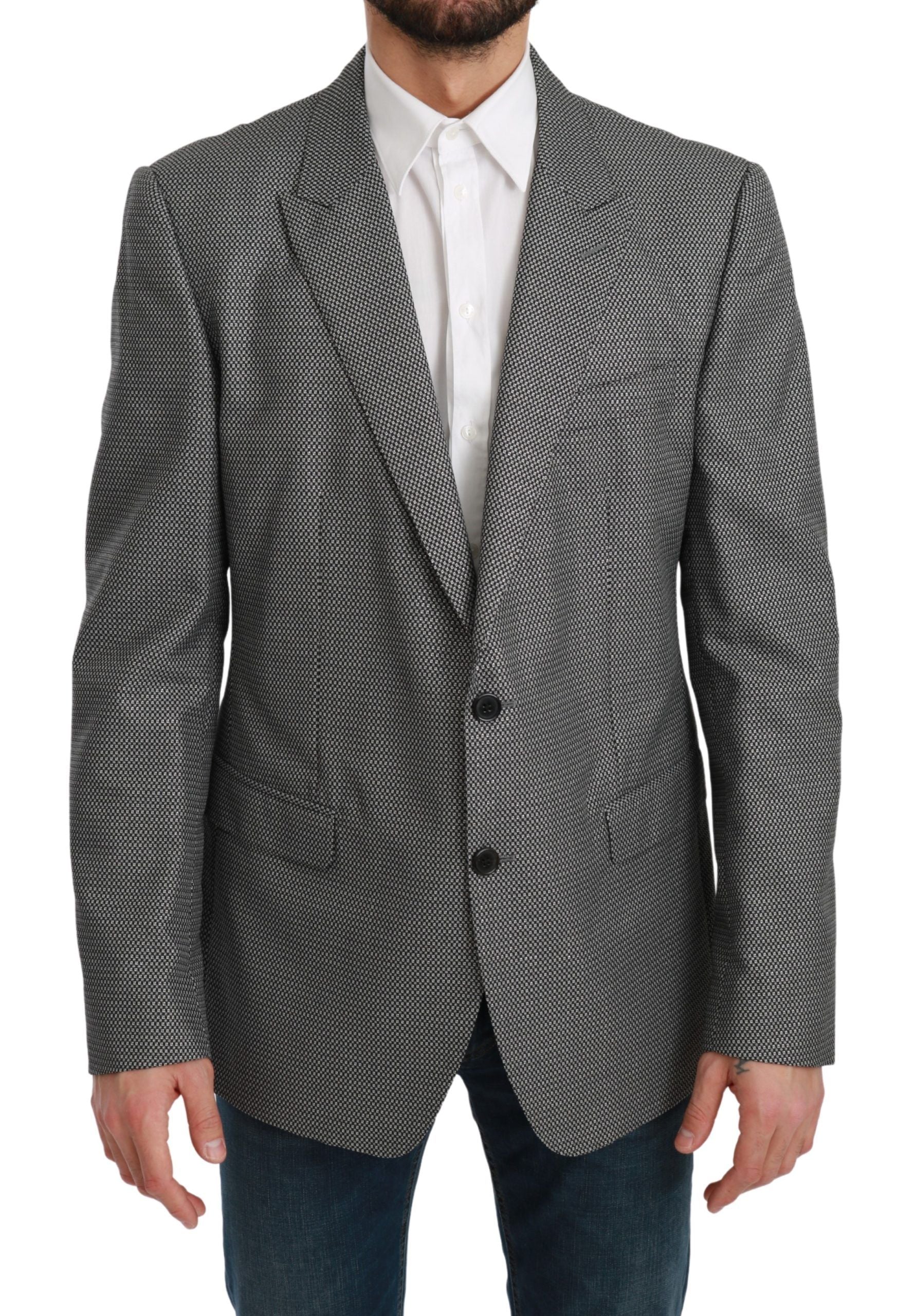 Dolce & Gabbana Elegant Gray Fantasy Pattern Slim Fit Blazer - ACCEXO