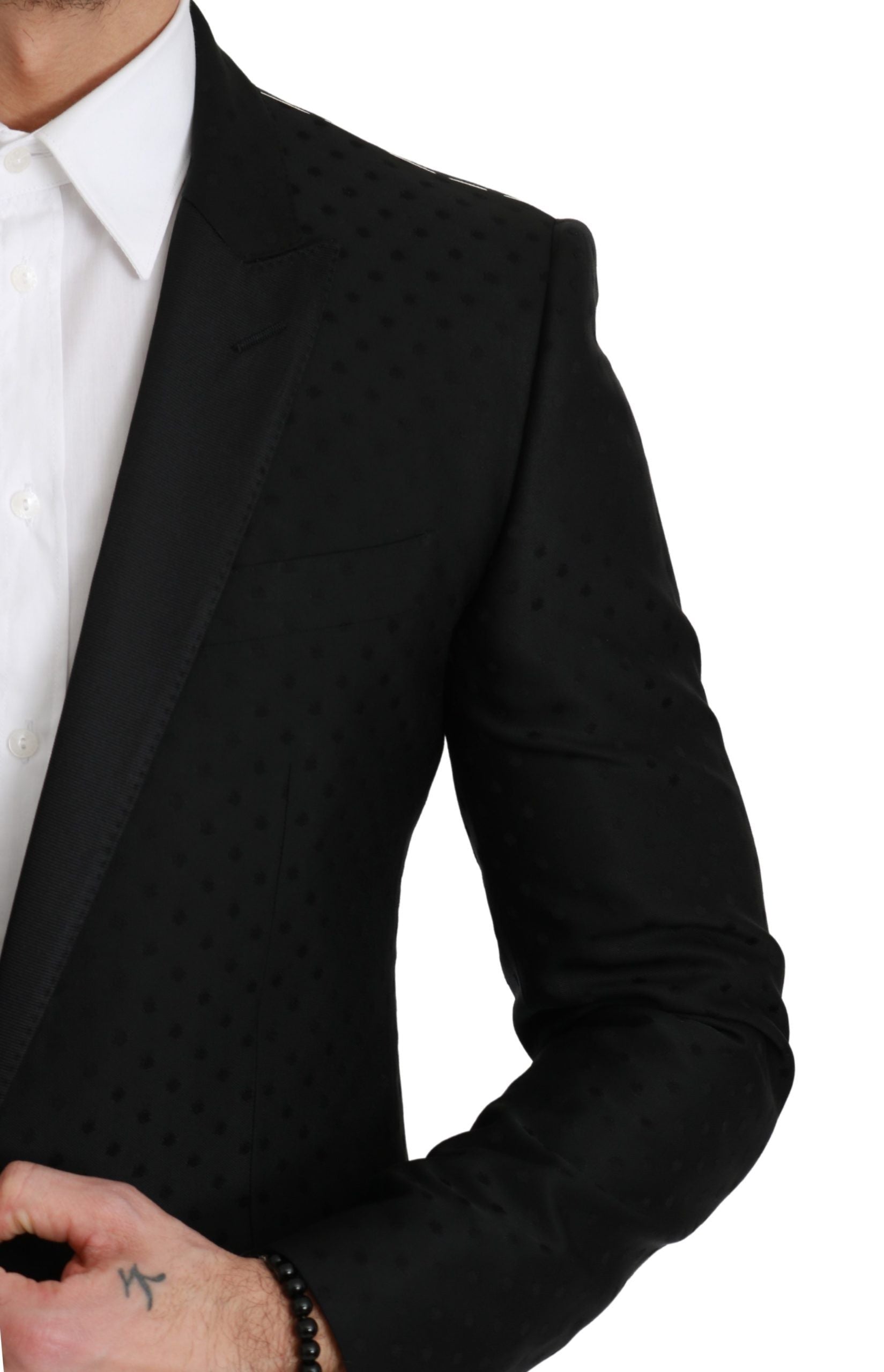 Dolce & Gabbana Elegant Black Polka Dotted Wool Blend Blazer - ACCEXO