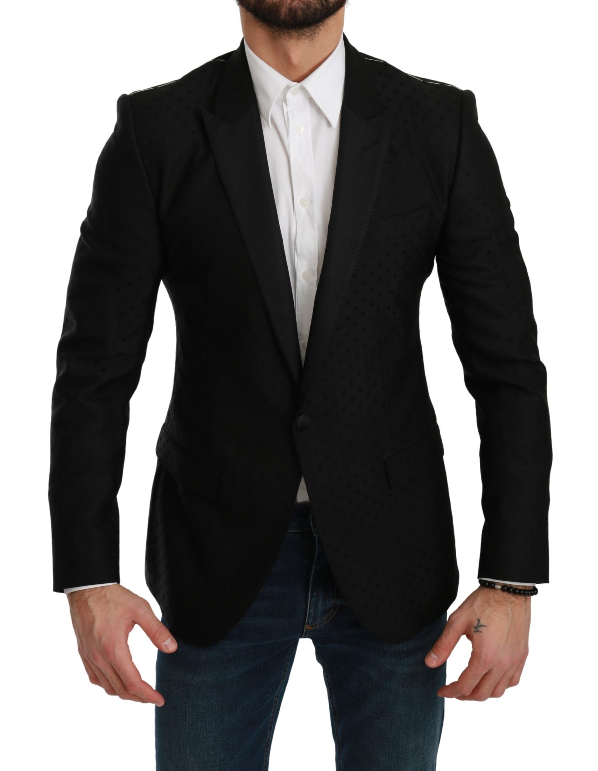 Dolce & Gabbana Elegant Black Polka Dotted Wool Blend Blazer - ACCEXO