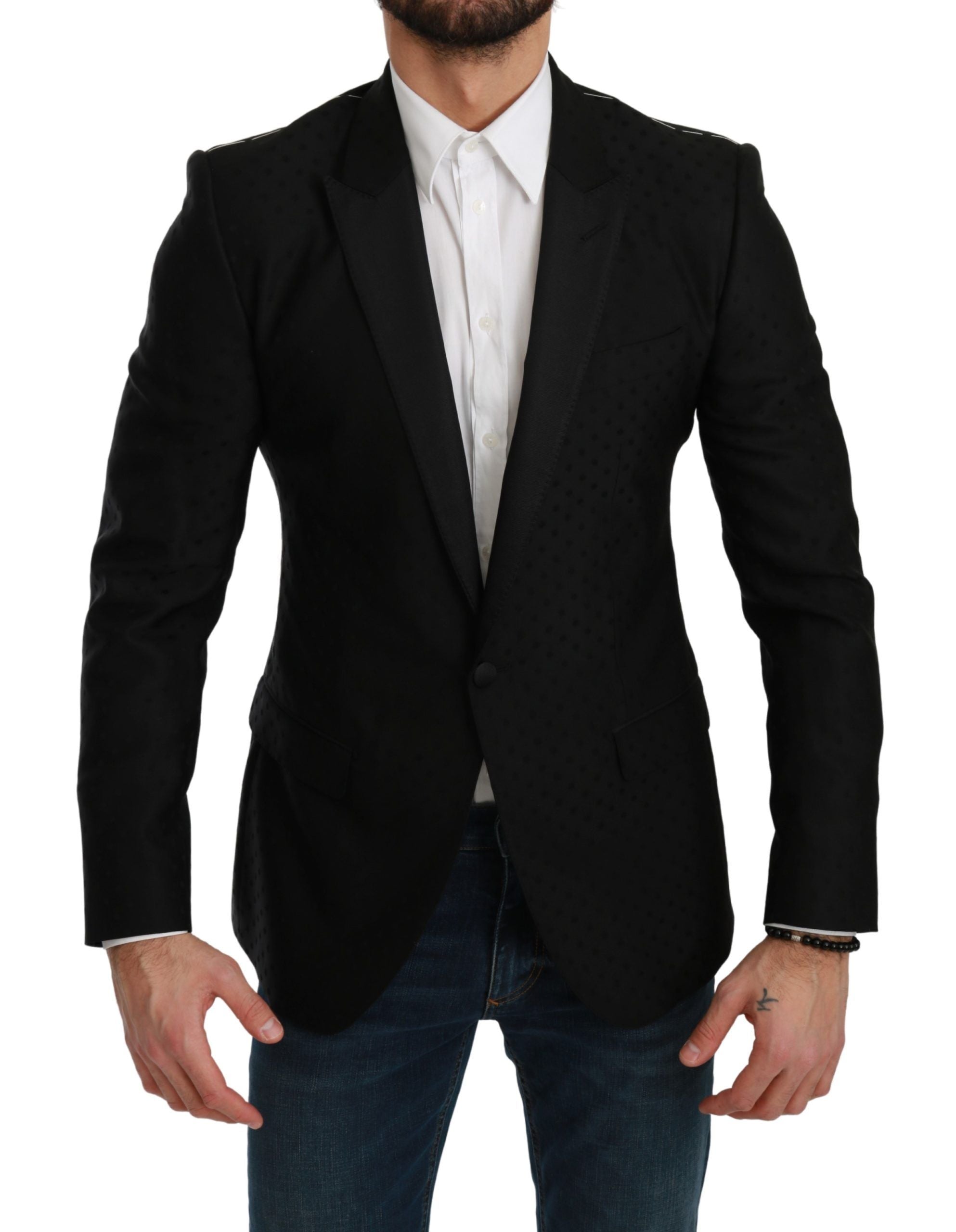 Dolce & Gabbana Elegant Black Polka Dotted Wool Blend Blazer - ACCEXO