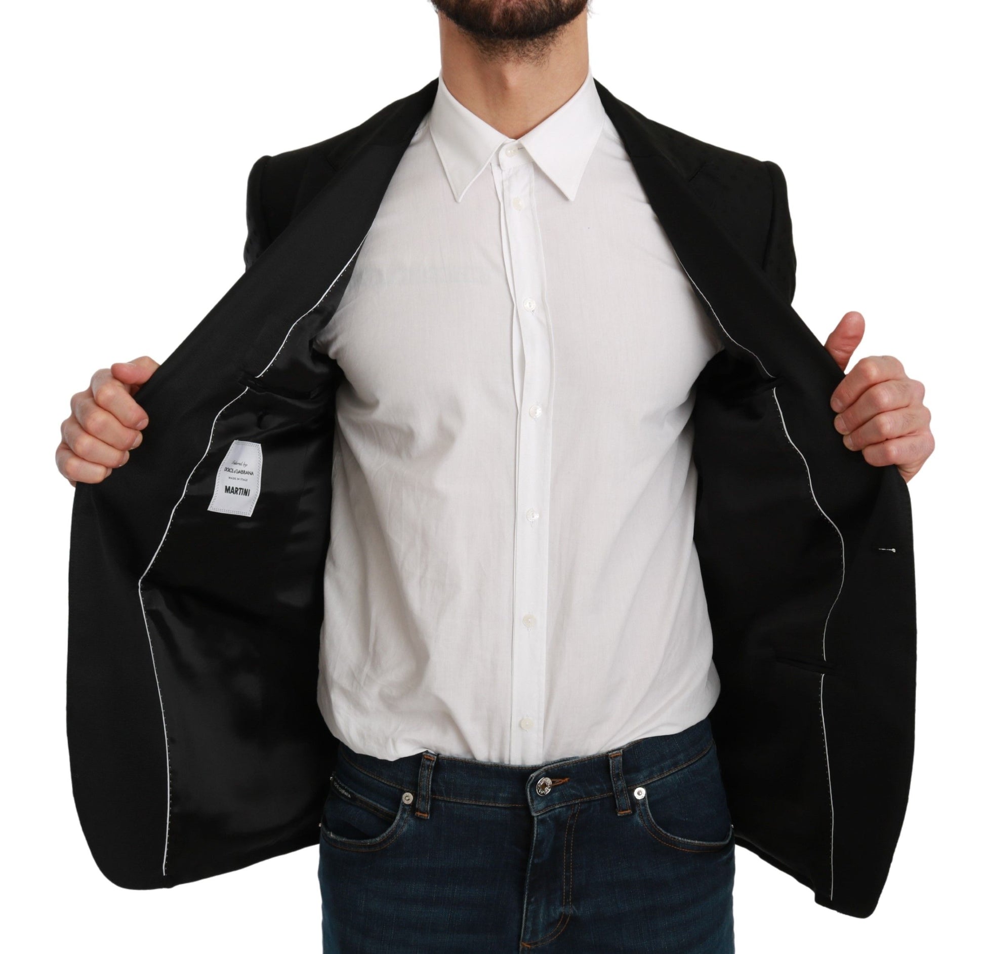 Dolce & Gabbana Elegant Black Polka Dotted Wool Blend Blazer - ACCEXO