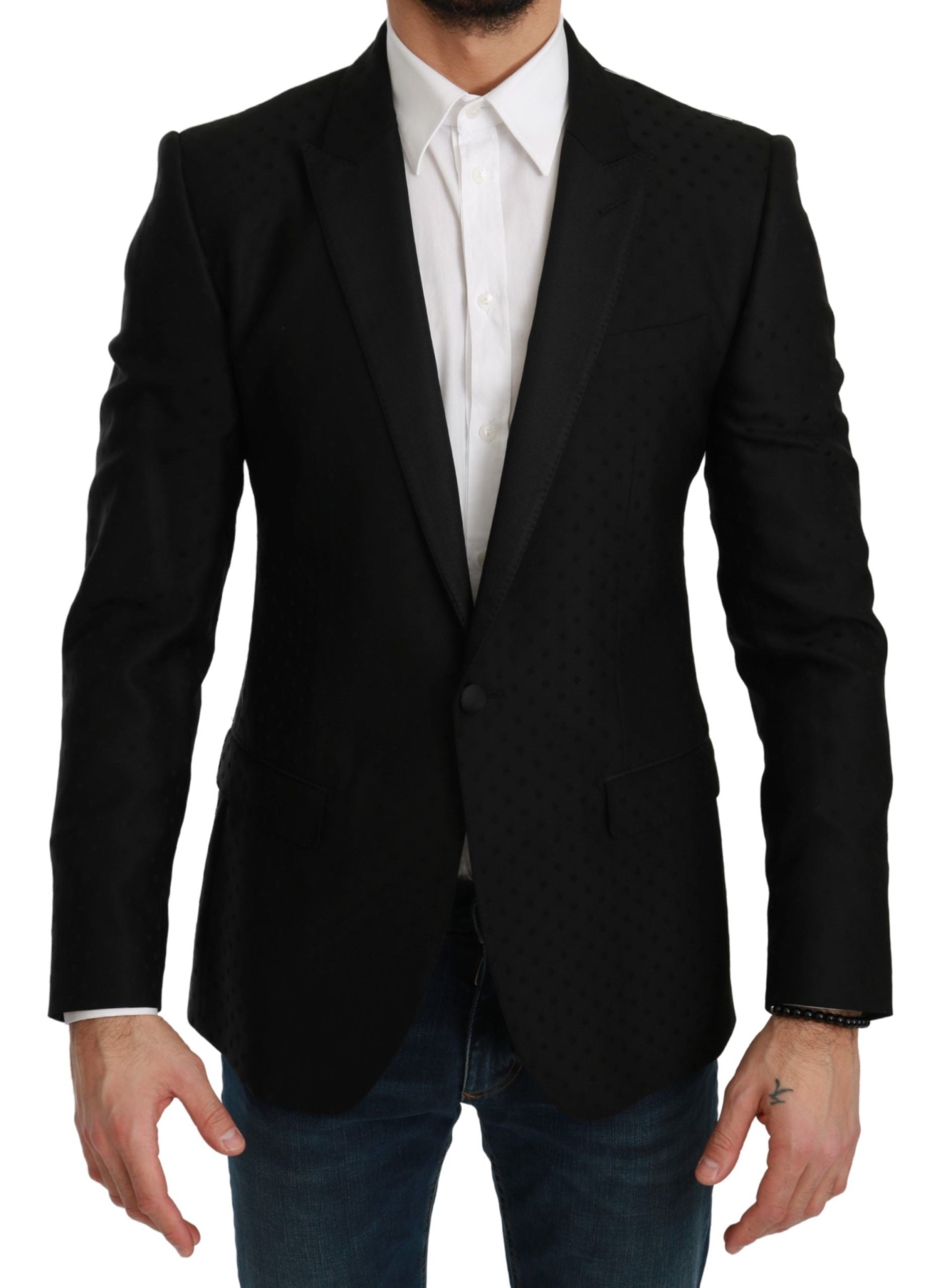 Dolce & Gabbana Elegant Black Polka Dotted Wool Blend Blazer - ACCEXO