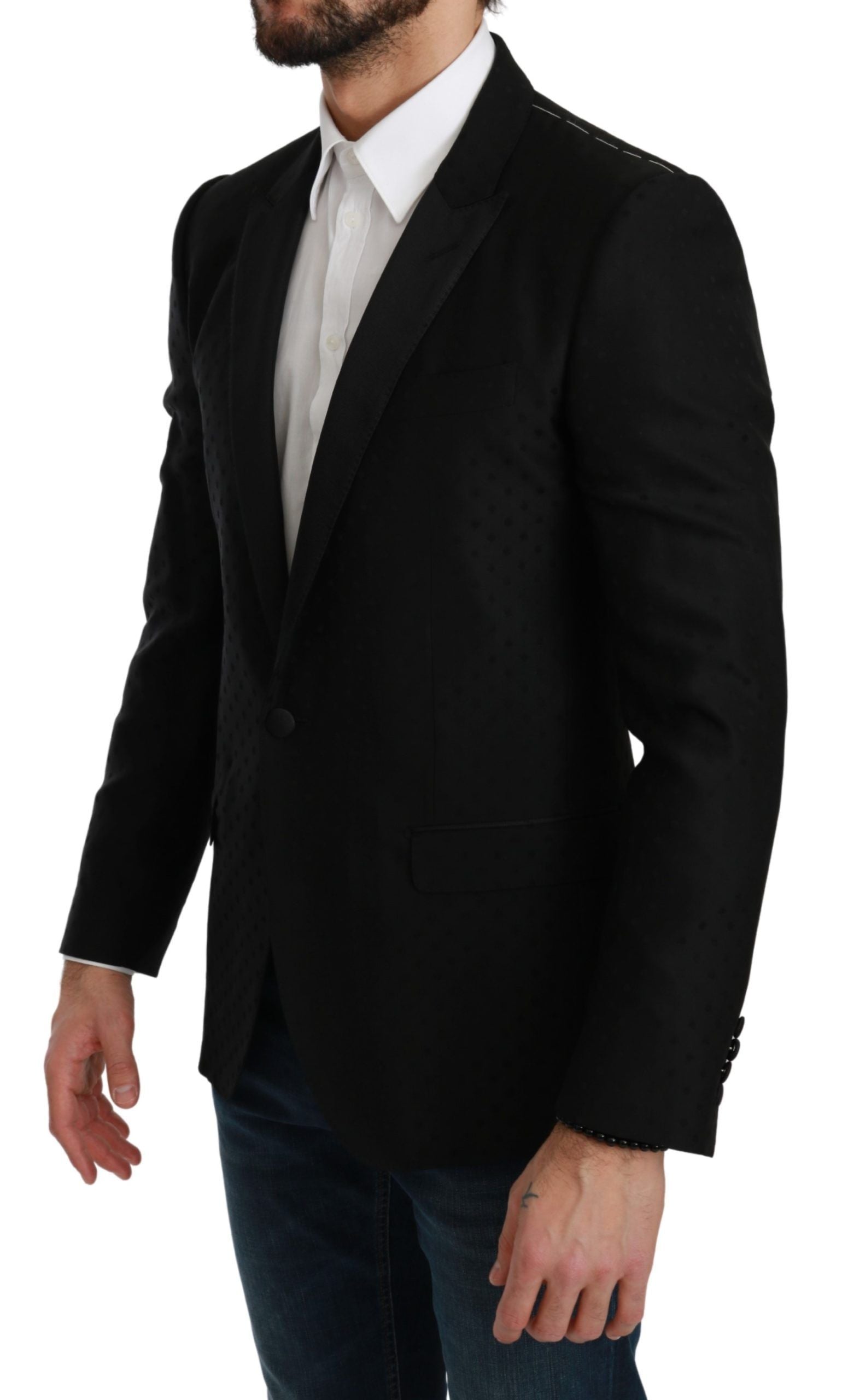 Dolce & Gabbana Elegant Black Polka Dotted Wool Blend Blazer - ACCEXO