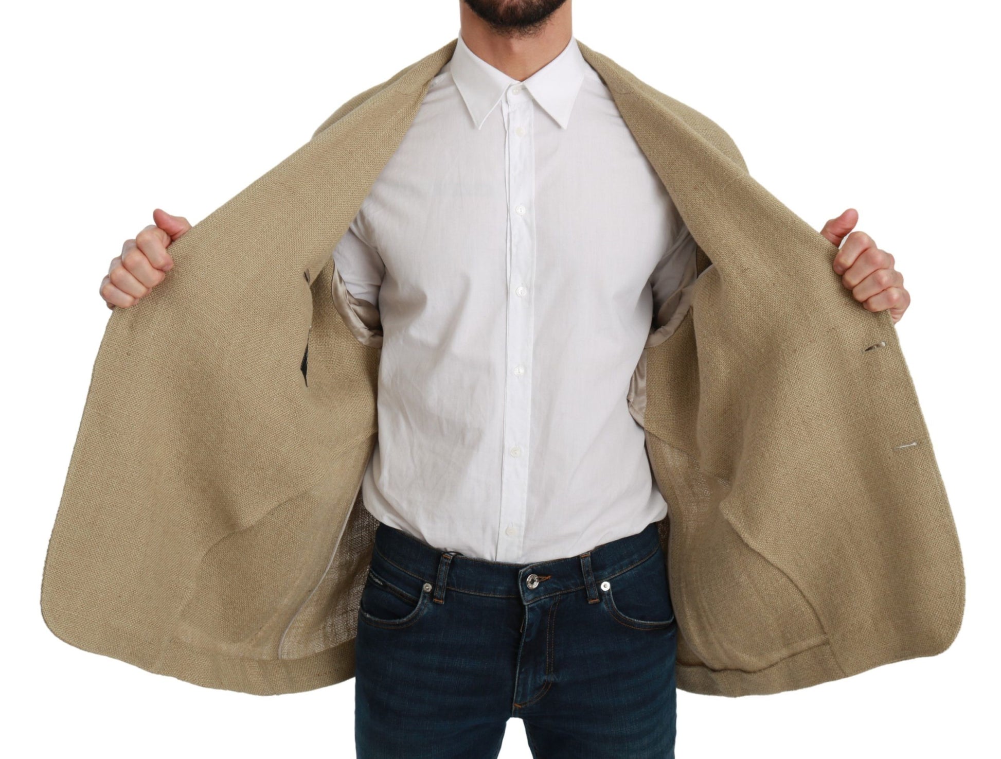 Dolce & Gabbana Chic Beige Jute Single-Breasted Blazer - ACCEXO