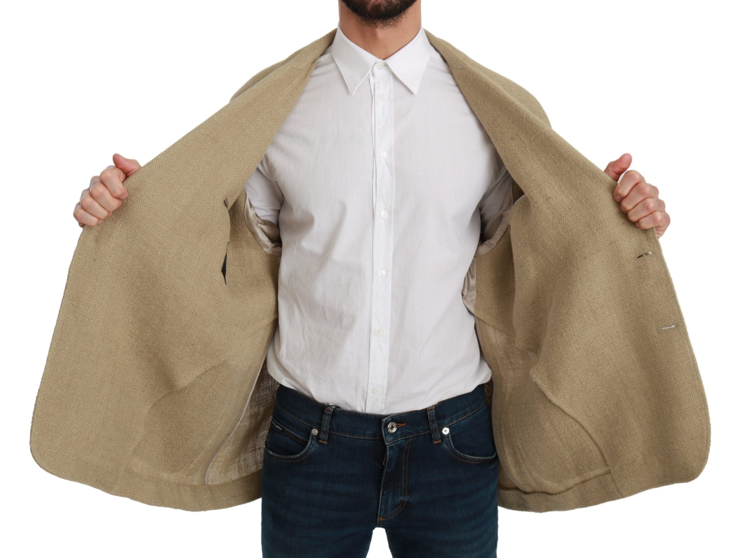 Dolce & Gabbana Chic Beige Jute Single-Breasted Blazer - ACCEXO