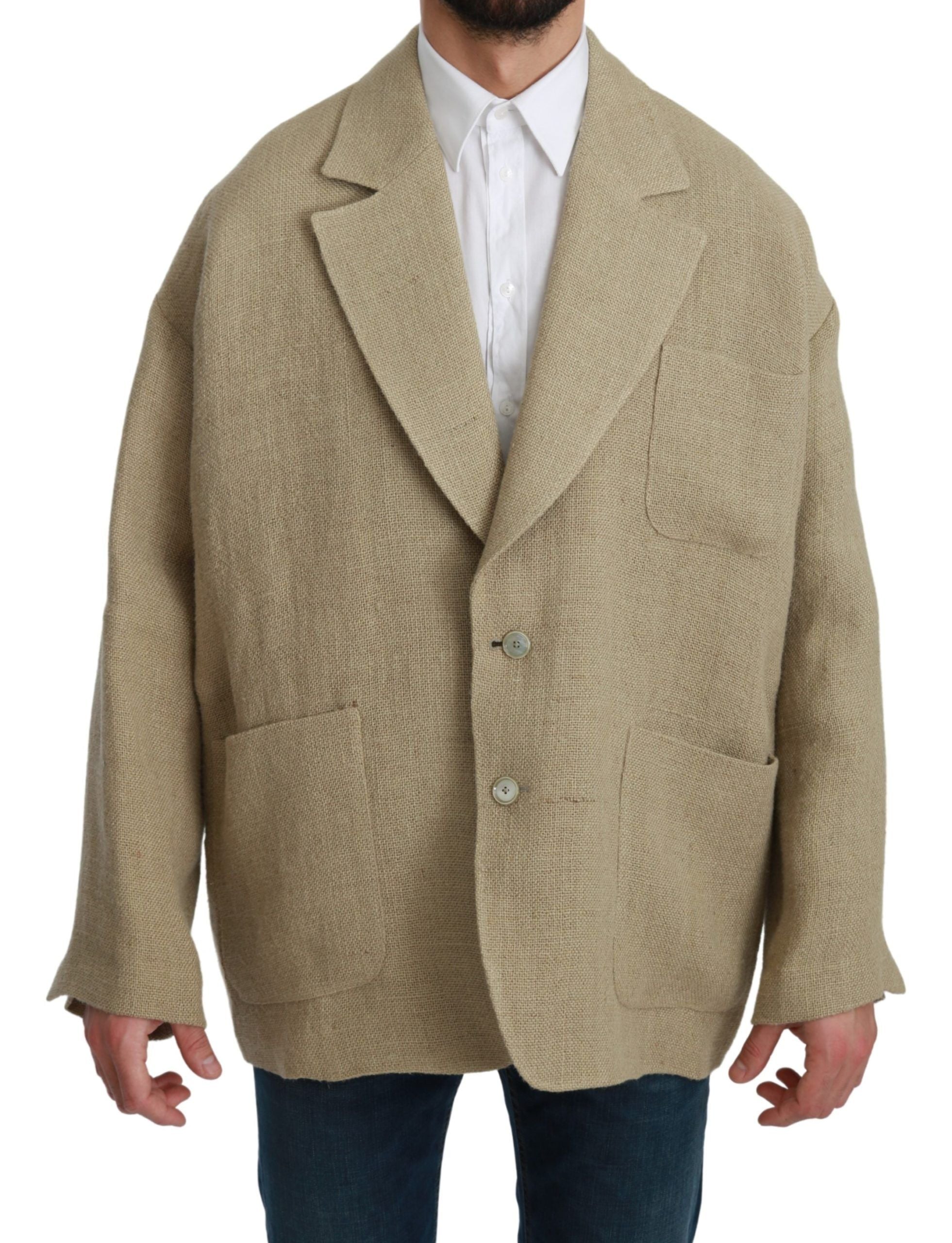Dolce & Gabbana Chic Beige Jute Single-Breasted Blazer - ACCEXO