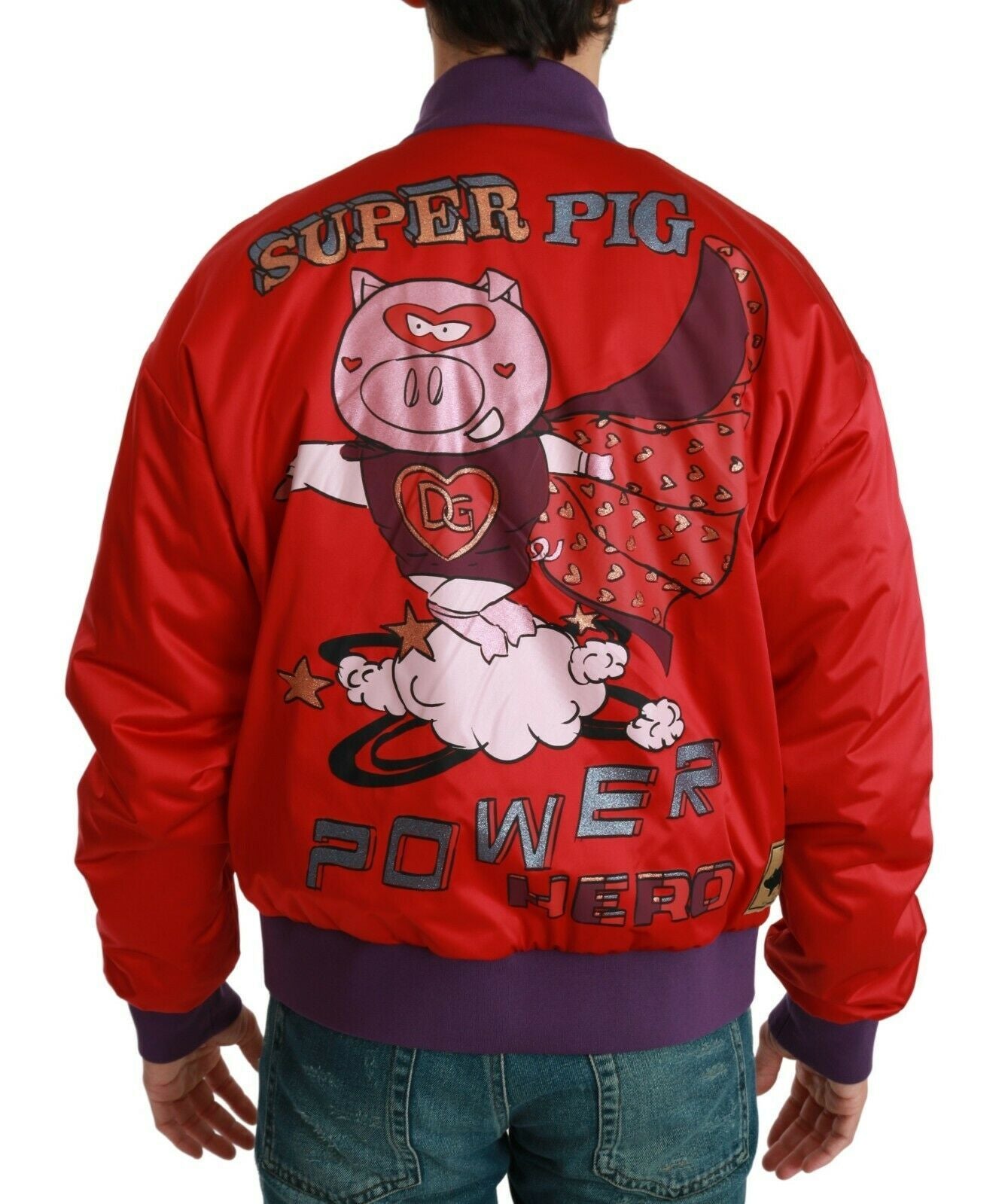 Dolce & Gabbana Vibrant Red Bomber Jacket with Multicolor Motif - ACCEXO