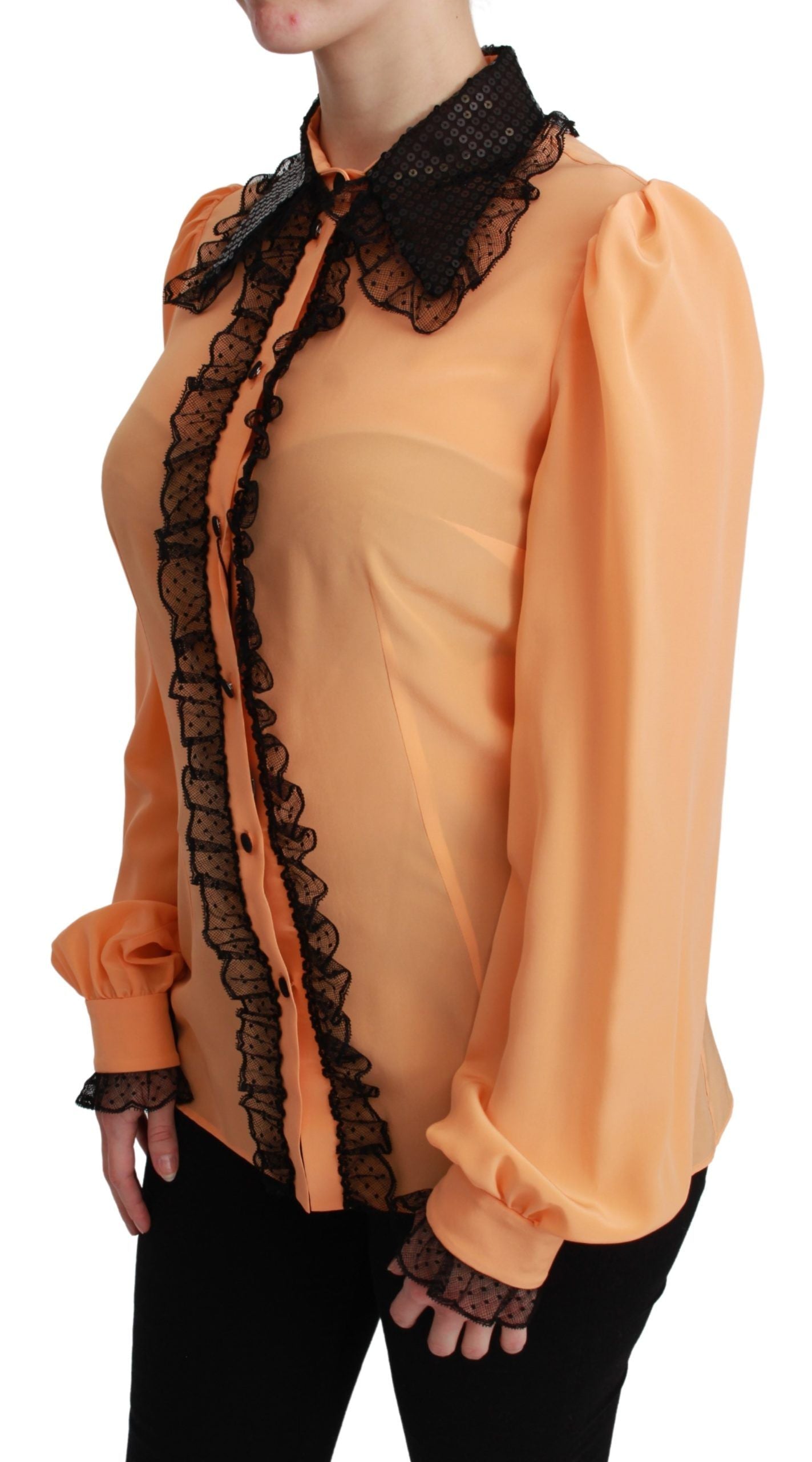 Dolce & Gabbana Silk Blend Yellow Blouse with Sequined Collar - ACCEXO