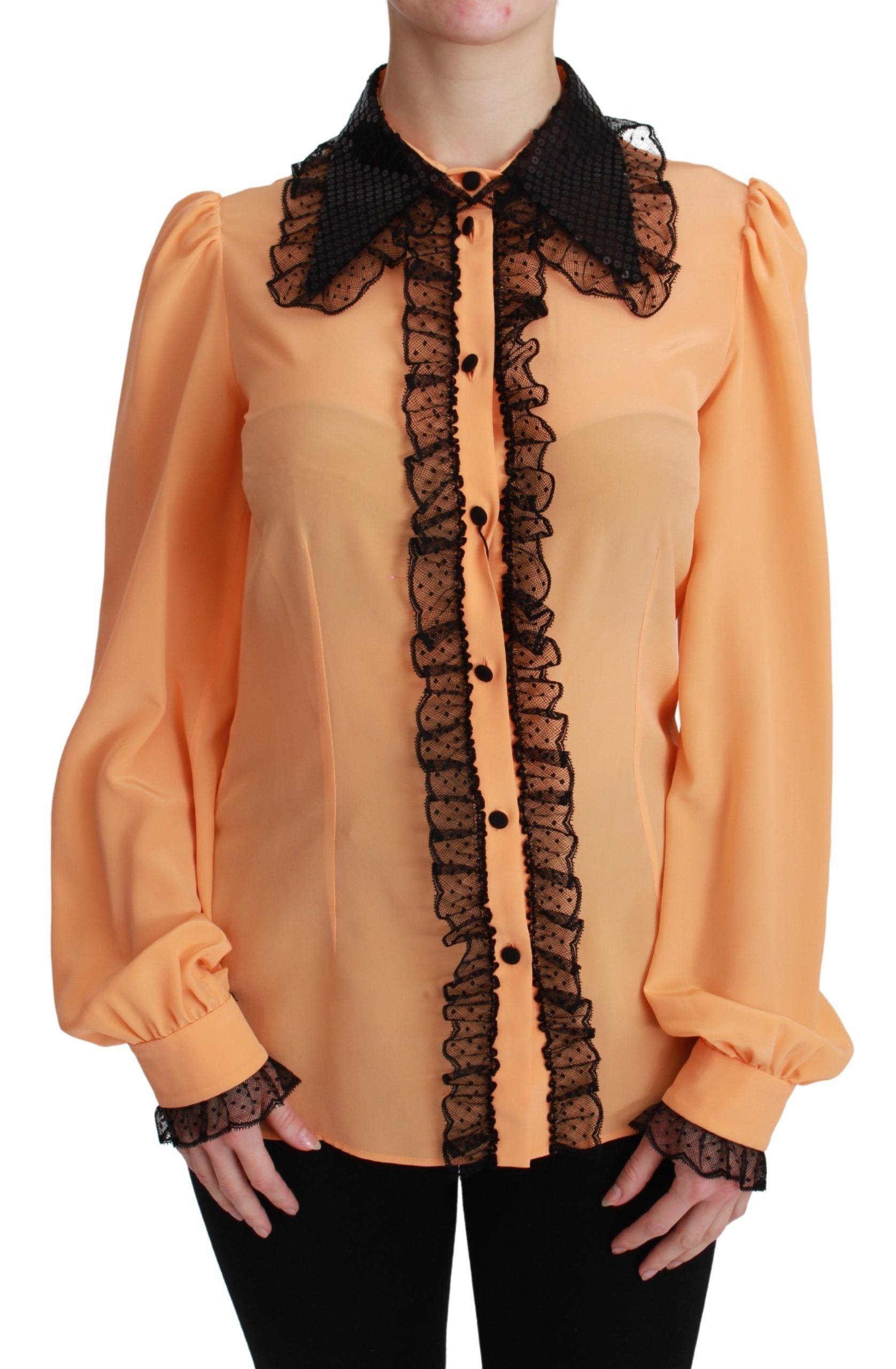 Dolce & Gabbana Silk Blend Yellow Blouse with Sequined Collar - ACCEXO