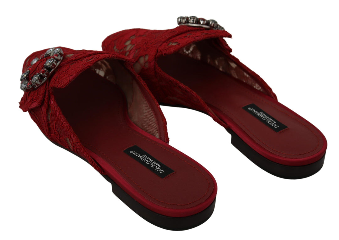 Dolce & Gabbana Radiant Red Slide Flats with Crystal Embellishments