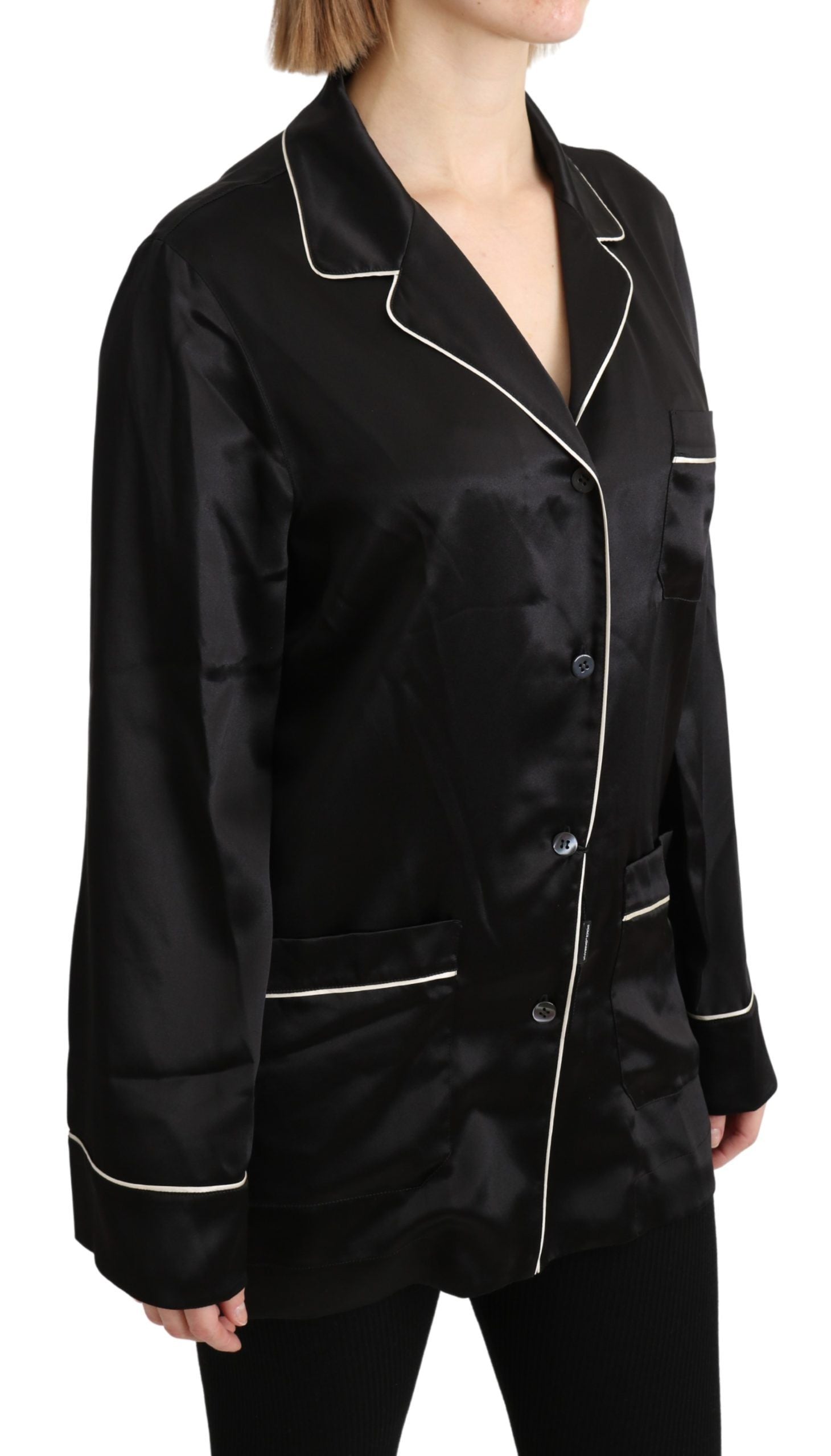 Dolce & Gabbana Elegant Silk Black Button-Up Blouse - ACCEXO