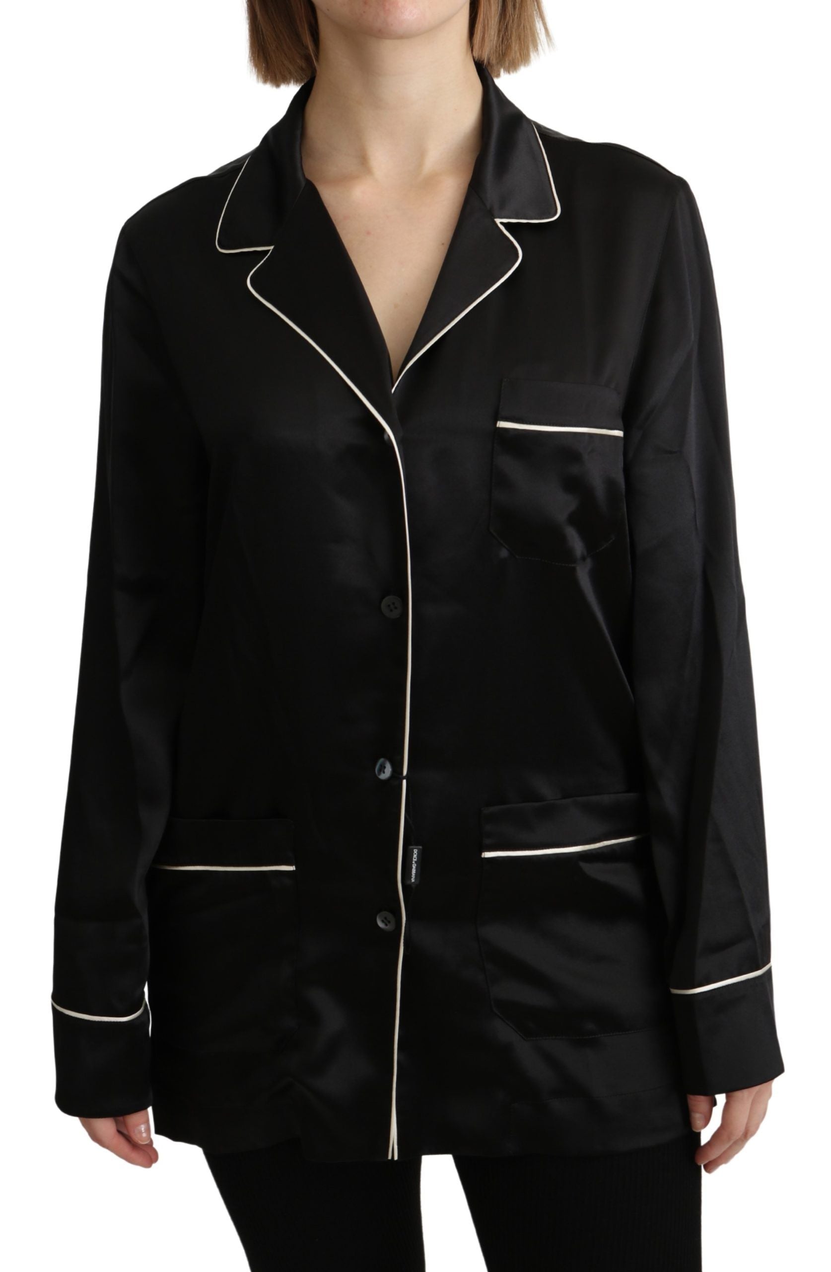 Dolce & Gabbana Elegant Silk Black Button-Up Blouse - ACCEXO