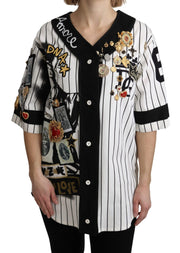 Dolce & Gabbana Elegant Striped V-Neck Charm Blouse - ACCEXO