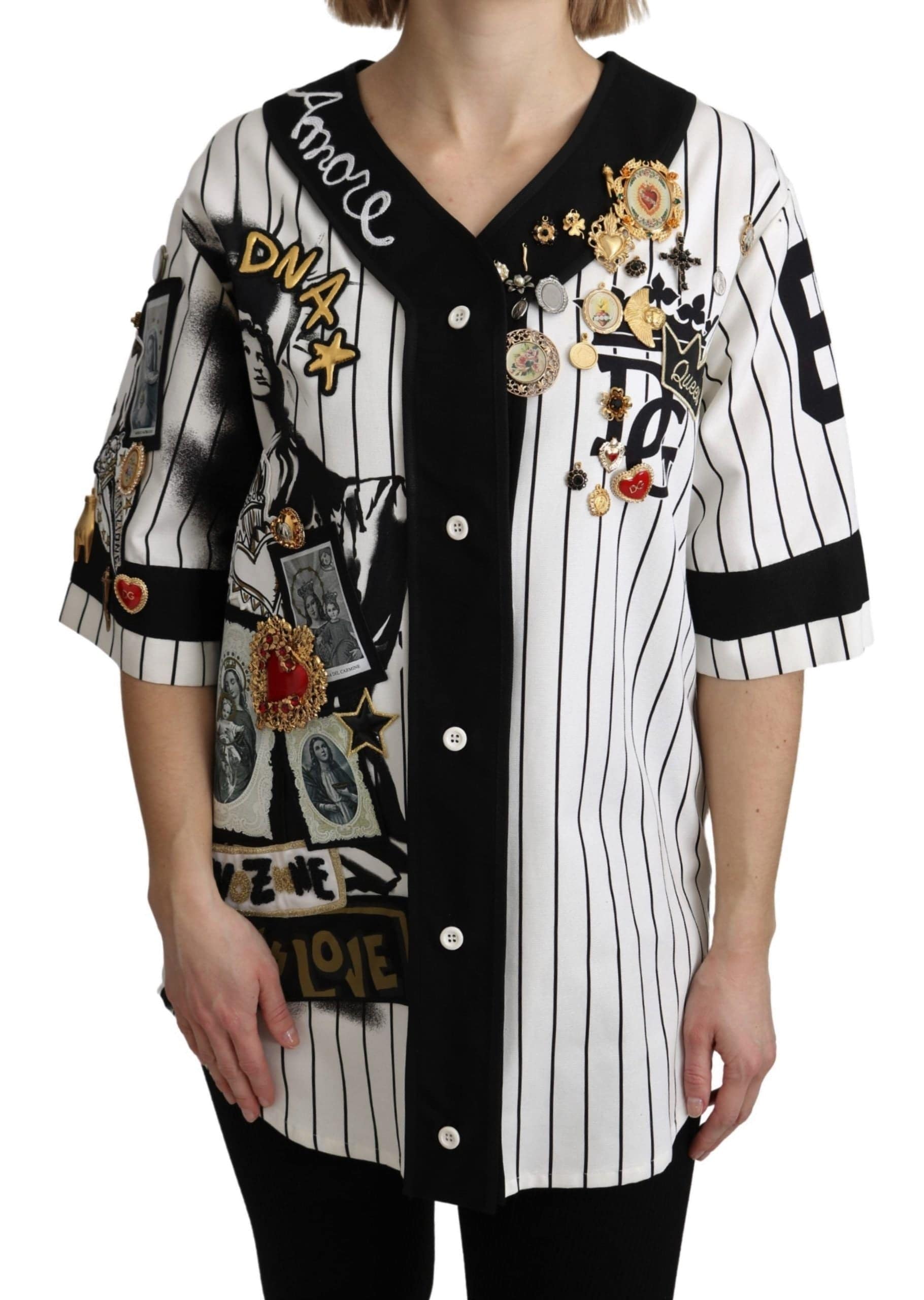 Dolce & Gabbana Elegant Striped V-Neck Charm Blouse - ACCEXO