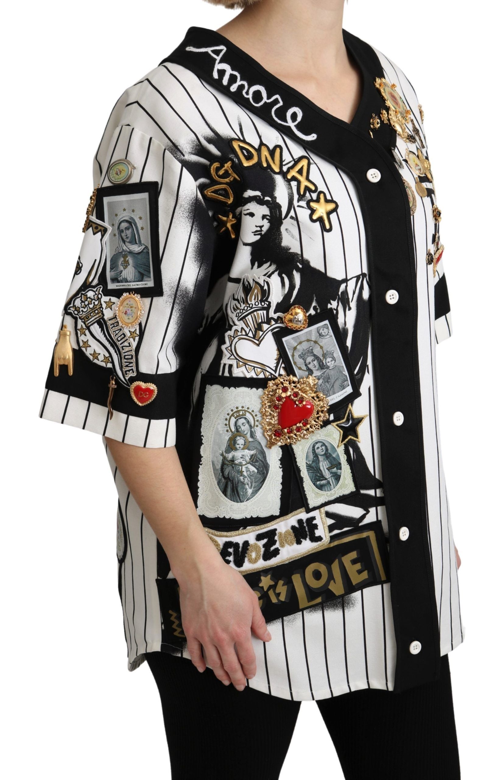Dolce & Gabbana Elegant Striped V-Neck Charm Blouse - ACCEXO