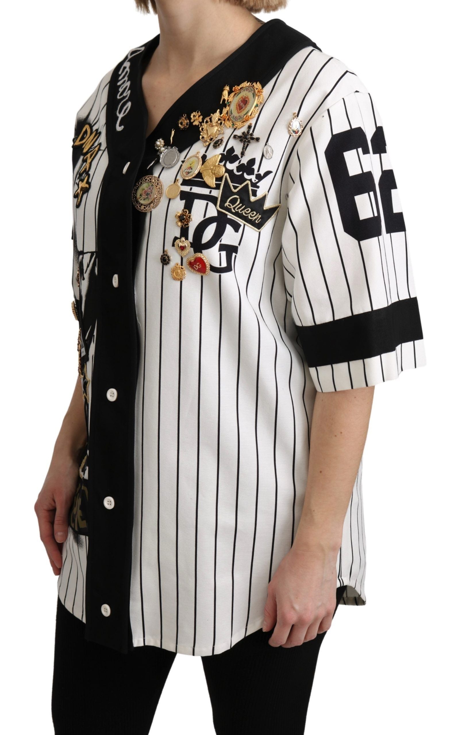 Dolce & Gabbana Elegant Striped V-Neck Charm Blouse - ACCEXO