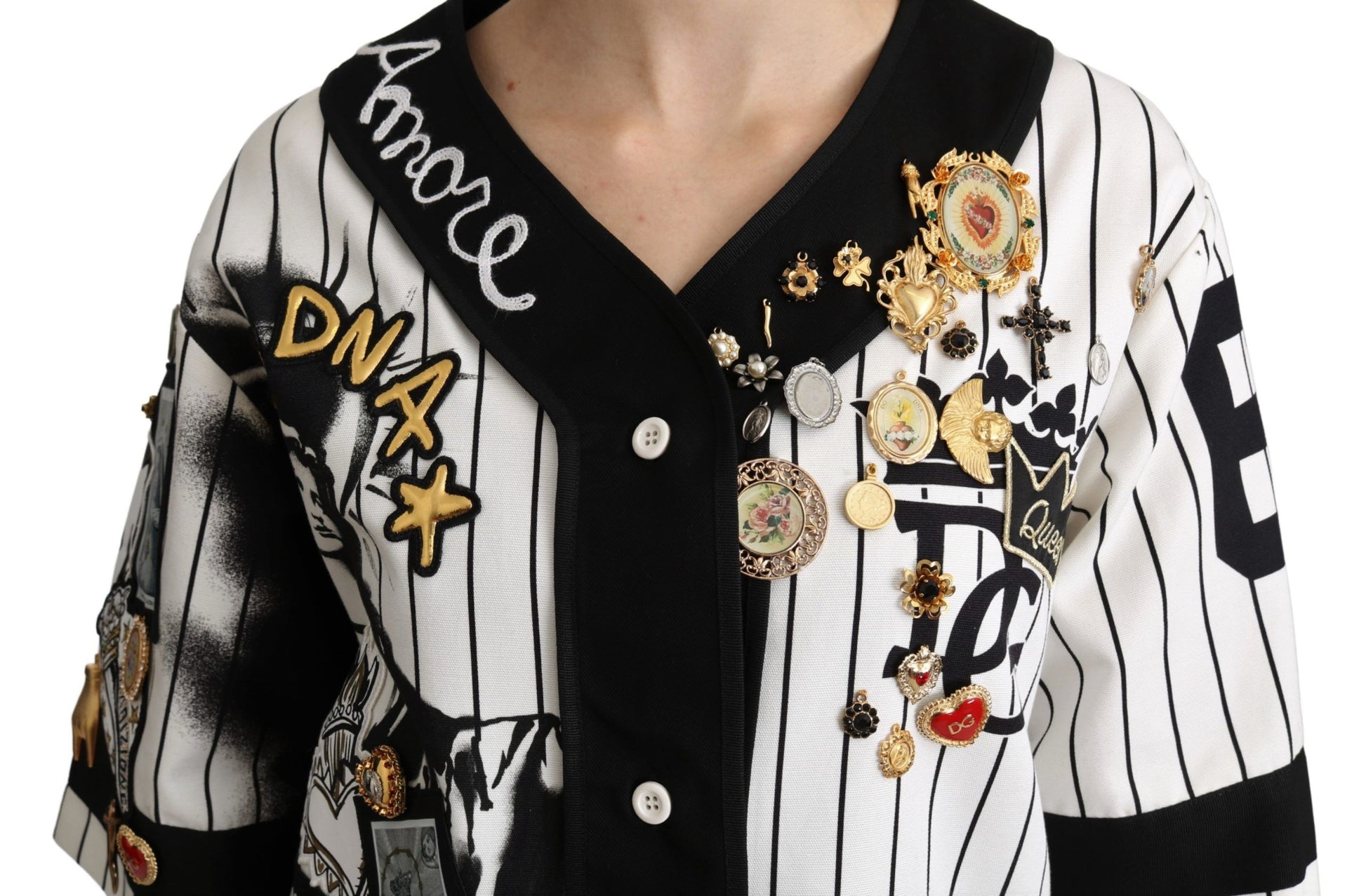 Dolce & Gabbana Elegant Striped V-Neck Charm Blouse - ACCEXO