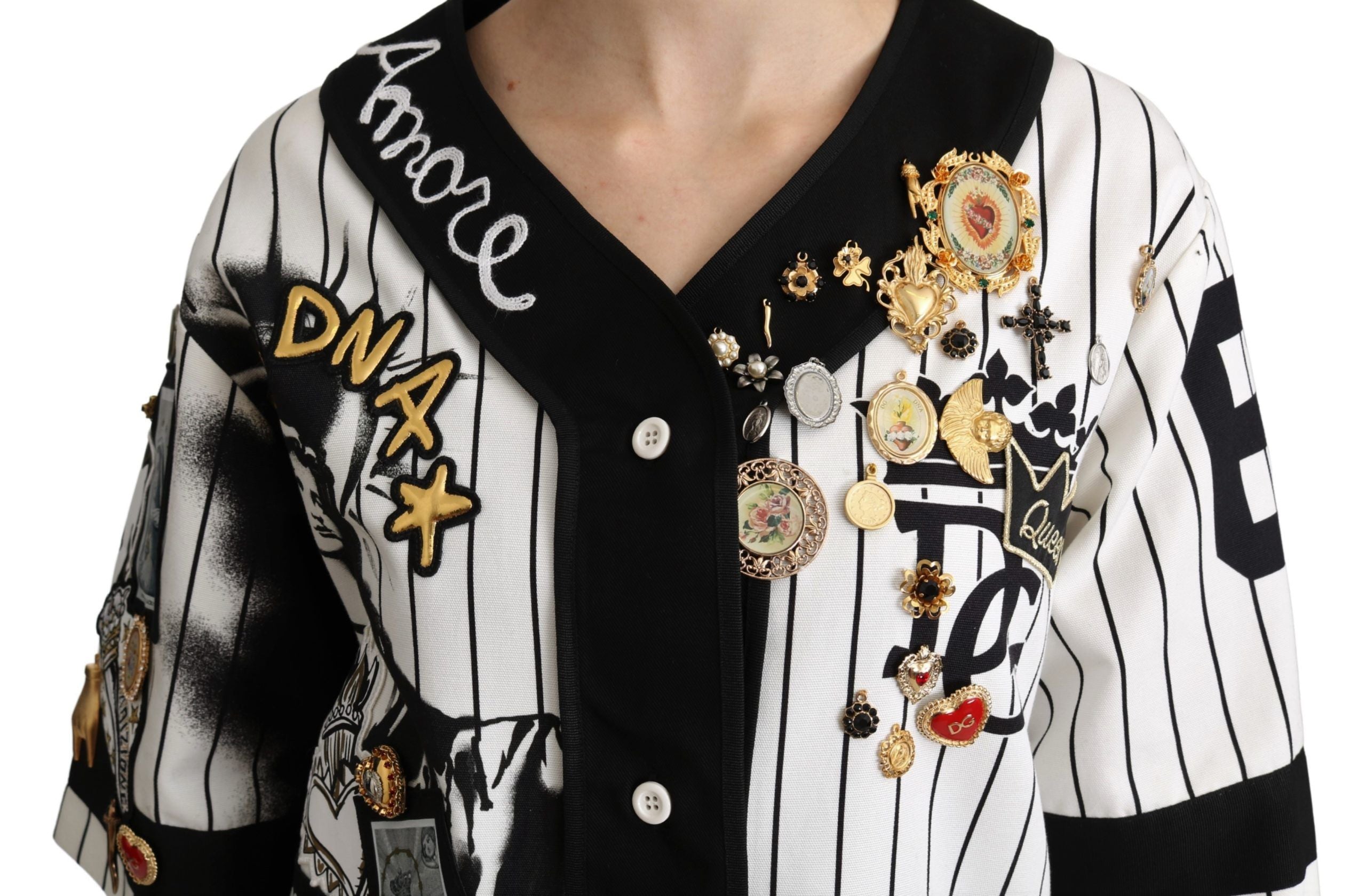 Dolce & Gabbana Elegant Striped V-Neck Charm Blouse - ACCEXO