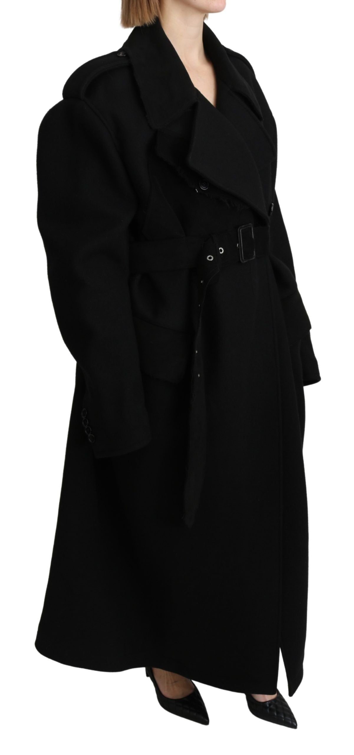 Dolce & Gabbana Elegant Black Wool Trenchcoat - ACCEXO