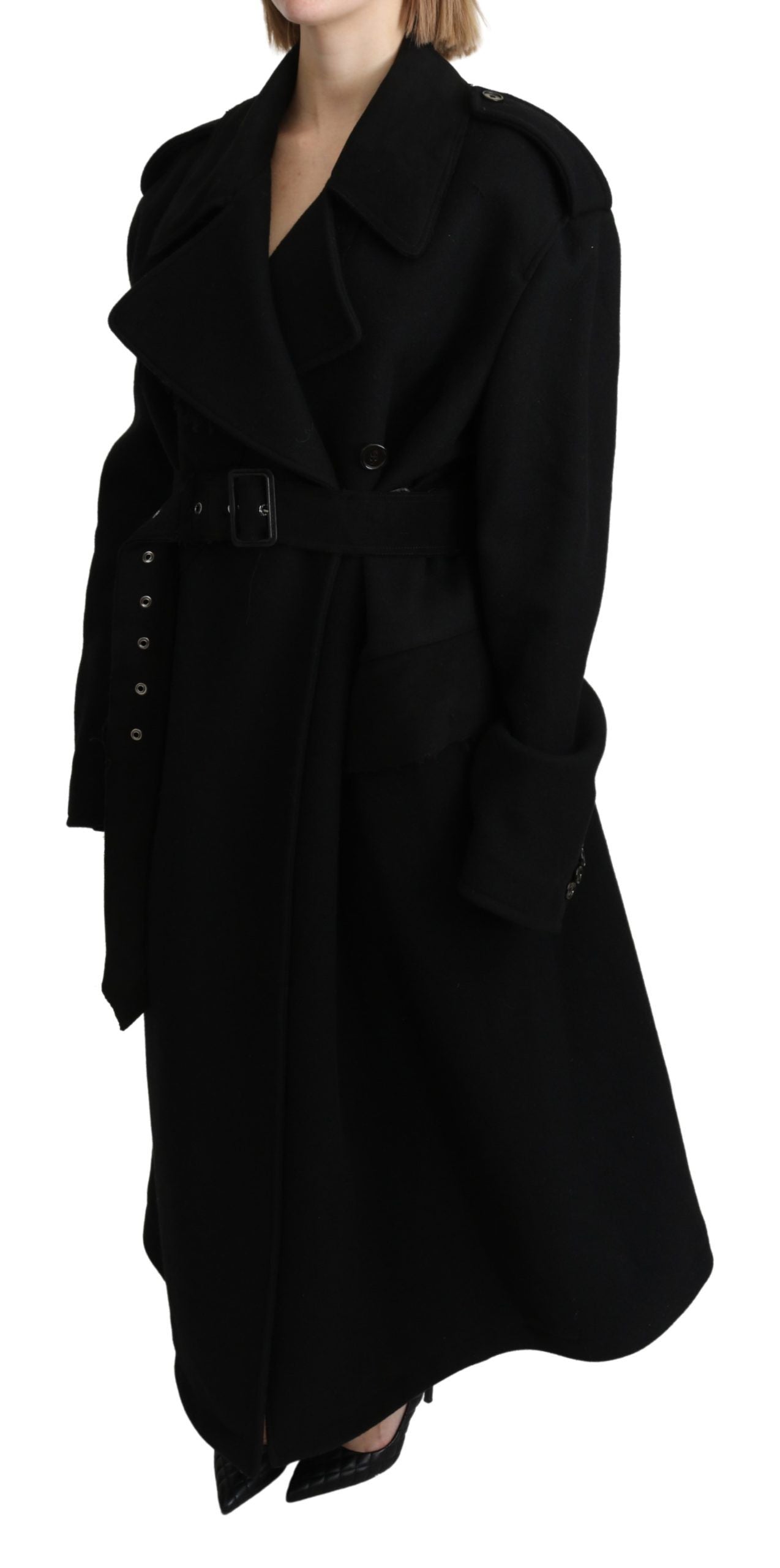 Dolce & Gabbana Elegant Black Wool Trenchcoat - ACCEXO