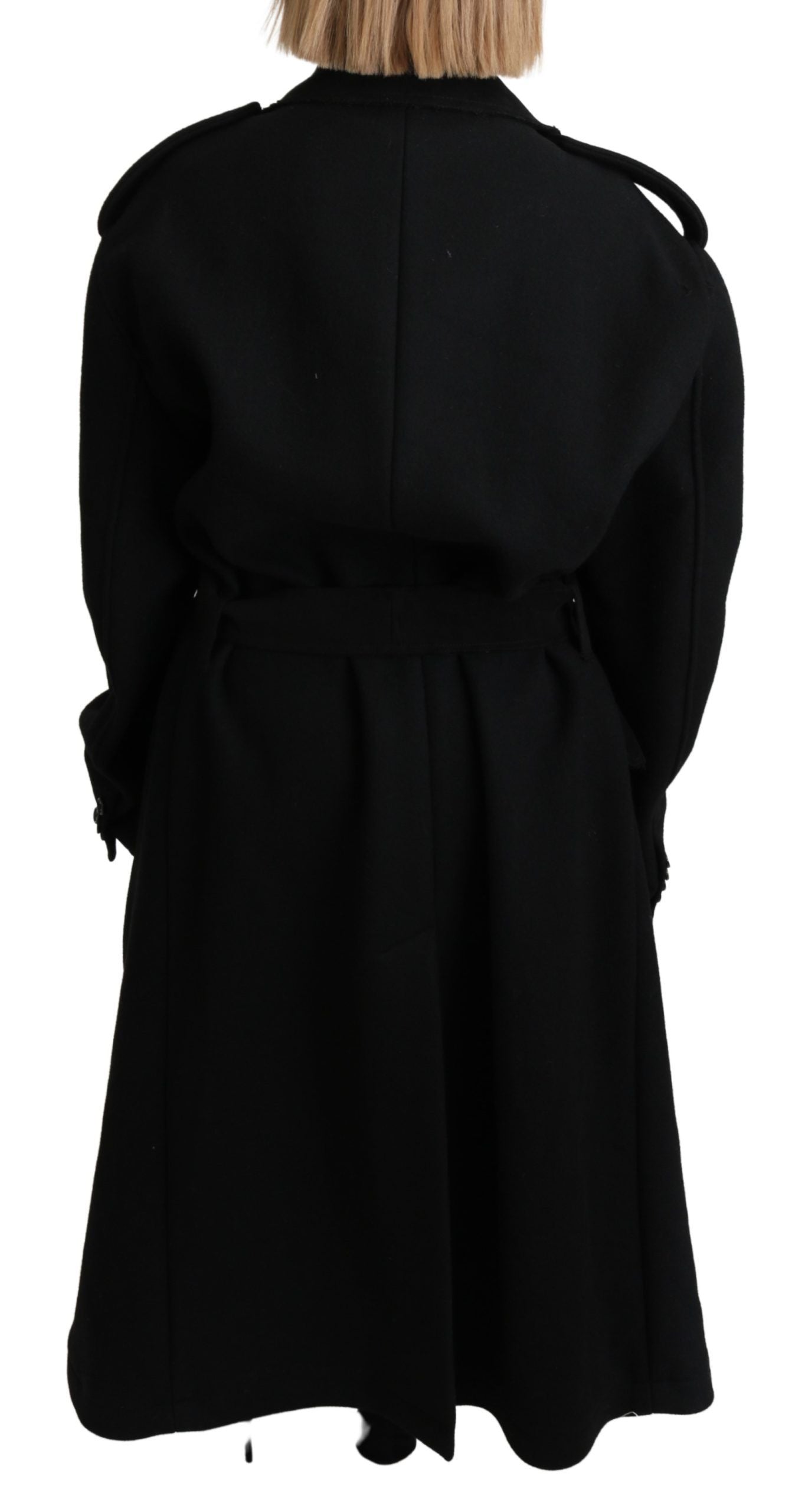 Dolce & Gabbana Elegant Black Wool Trenchcoat - ACCEXO