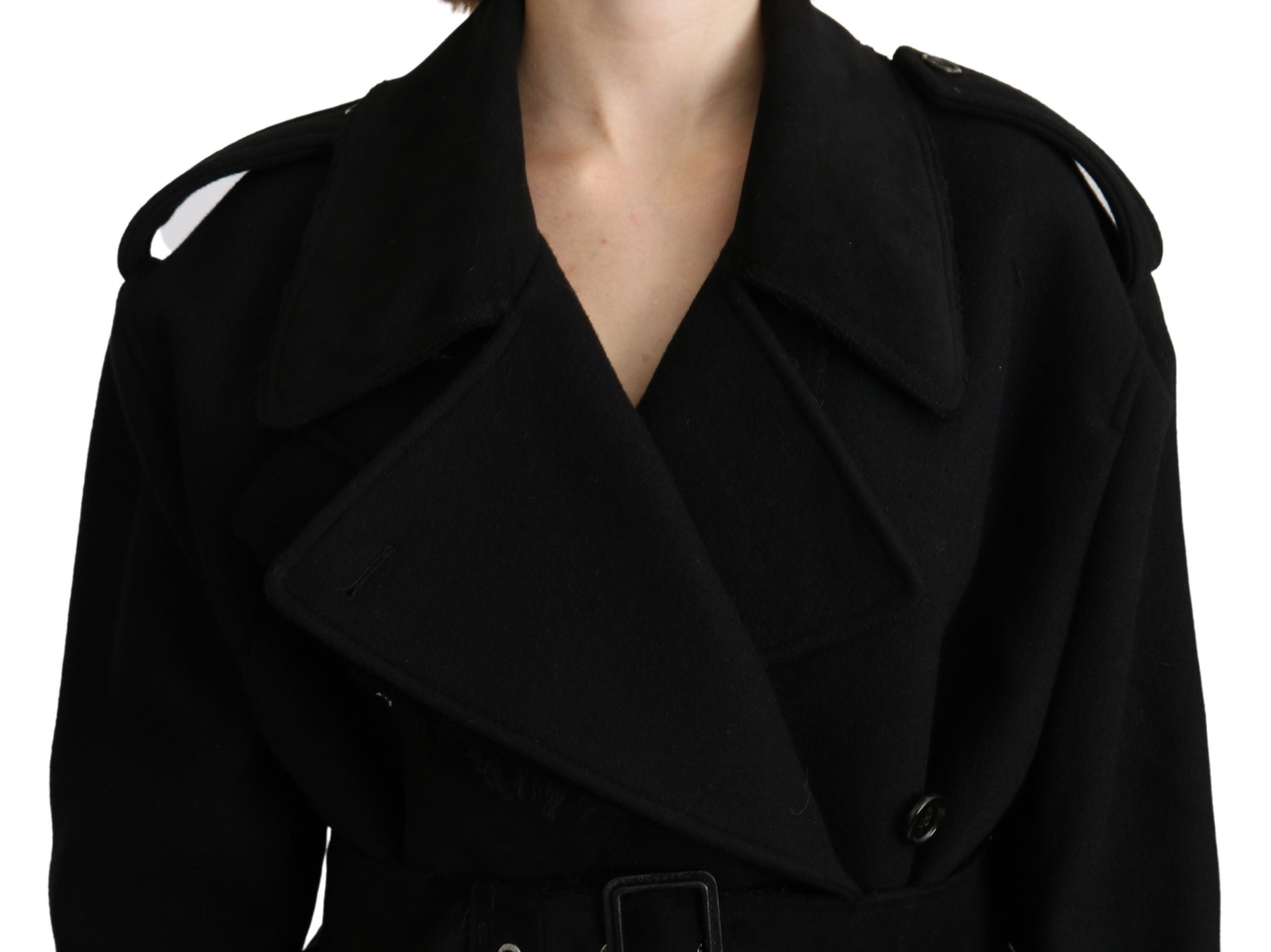 Dolce & Gabbana Elegant Black Wool Trenchcoat - ACCEXO