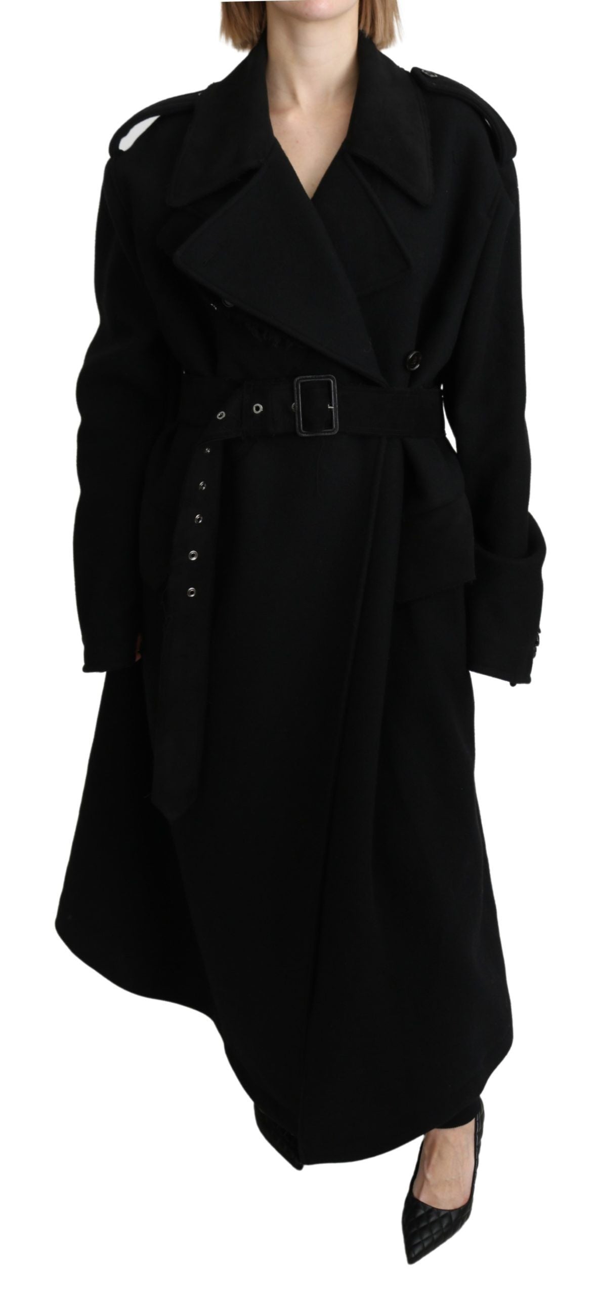 Dolce & Gabbana Elegant Black Wool Trenchcoat - ACCEXO