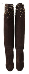 Dolce & Gabbana Studded Suede Knee High Boots in Brown