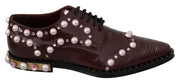 Dolce & Gabbana Elegant Bordeaux Lace-Up Flats with Pearls and Crystals - ACCEXO