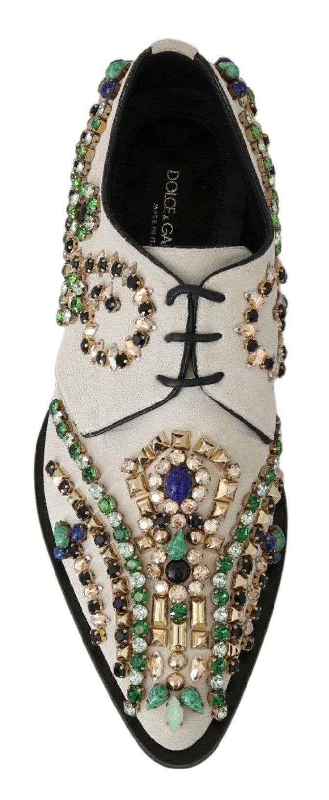 Dolce & Gabbana Elegant White Suede Dress Flats with Crystals - ACCEXO