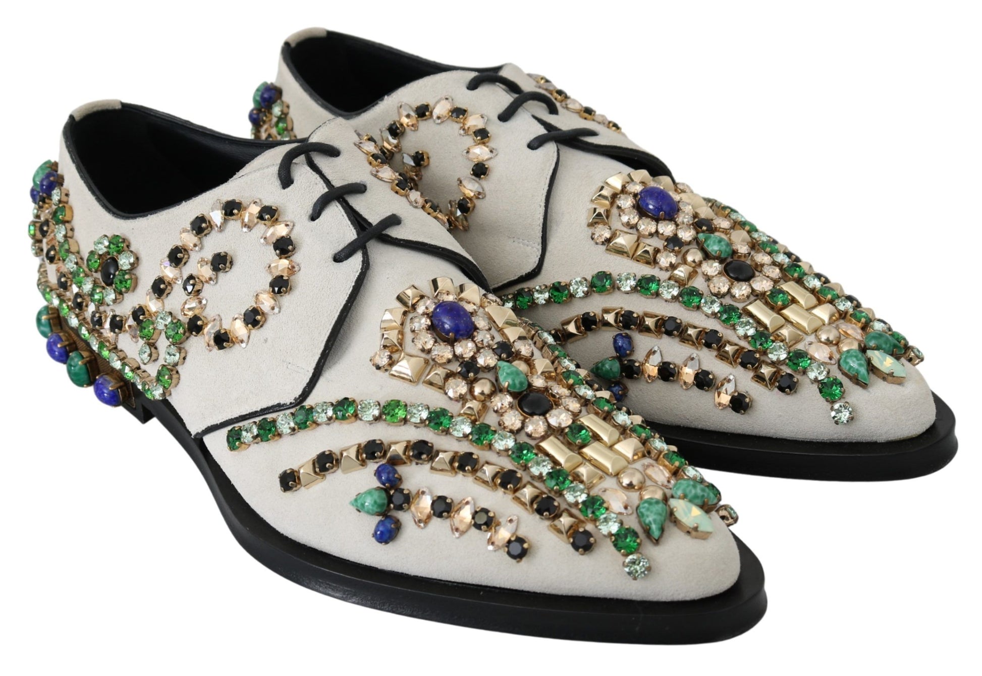 Dolce & Gabbana Elegant White Suede Dress Flats with Crystals - ACCEXO