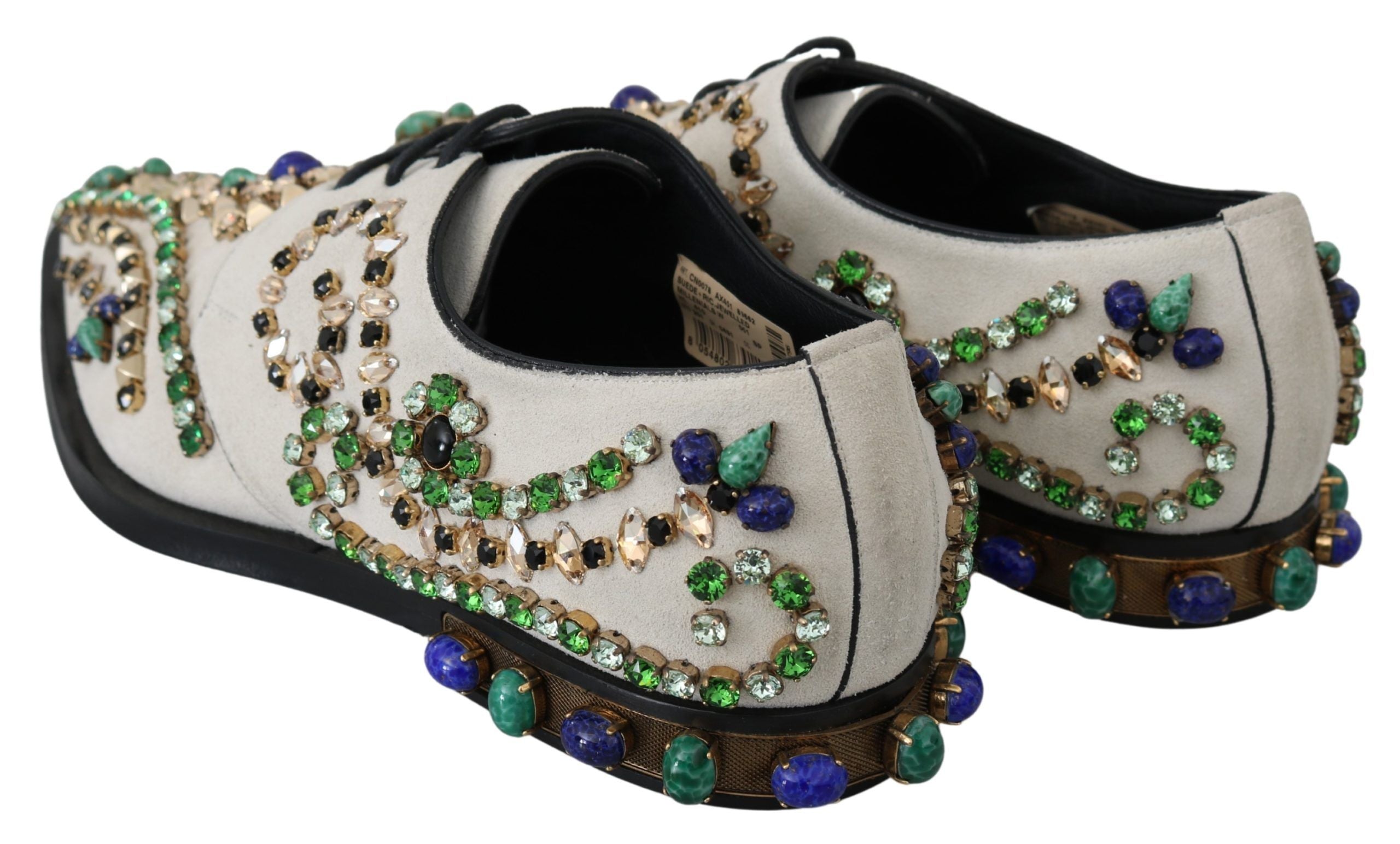 Dolce & Gabbana Elegant White Suede Dress Flats with Crystals - ACCEXO