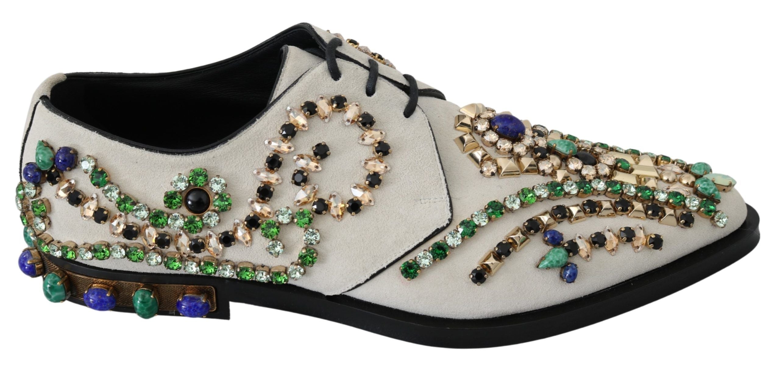 Dolce & Gabbana Elegant White Suede Dress Flats with Crystals - ACCEXO