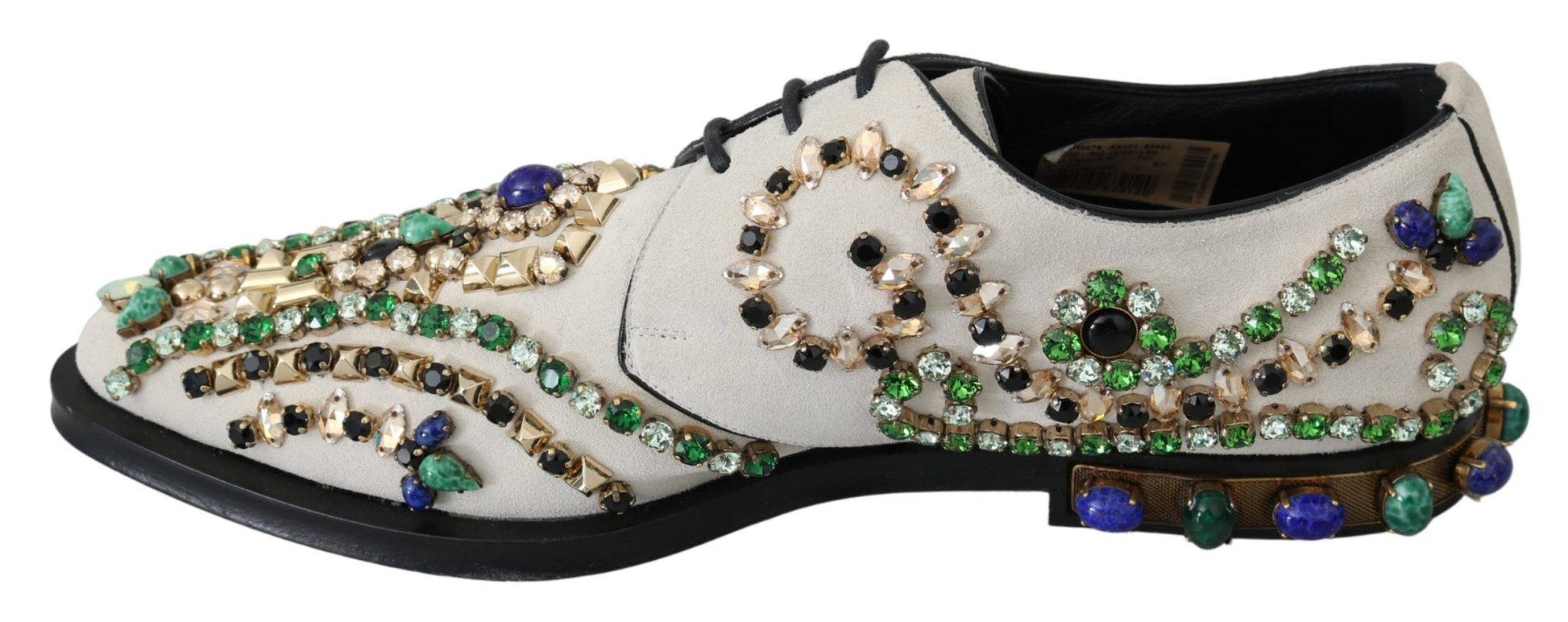 Dolce & Gabbana Elegant White Suede Dress Flats with Crystals - ACCEXO