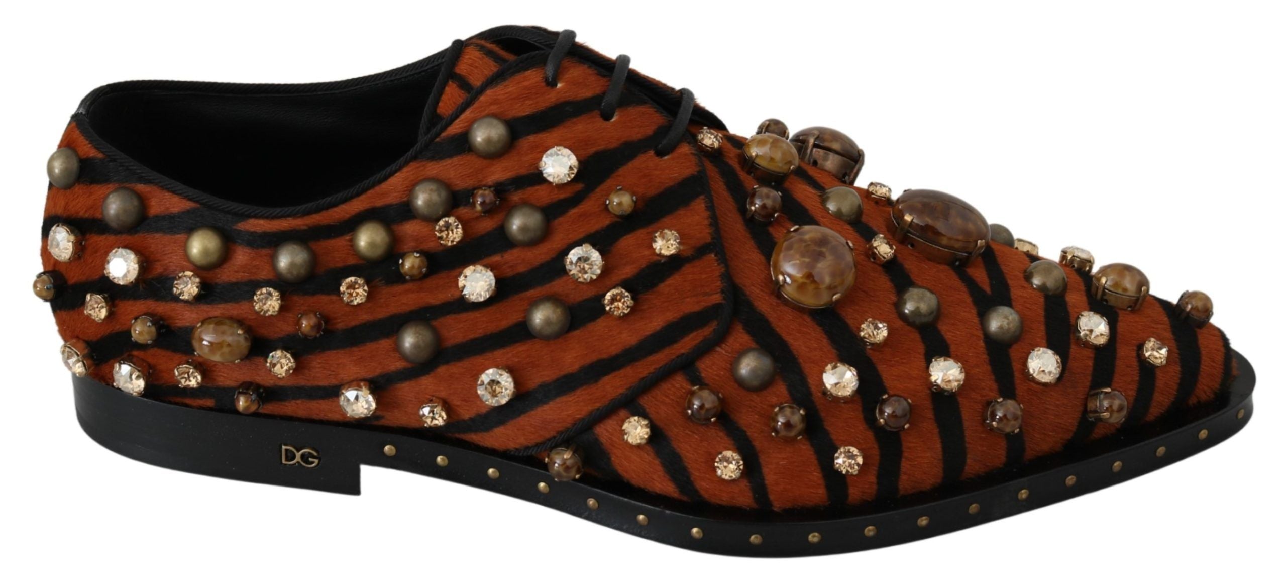 Dolce & Gabbana Tiger Pattern Crystal Embellished Flats - ACCEXO