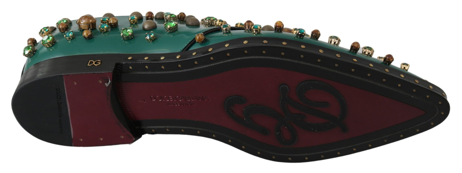 Dolce & Gabbana Emerald Leather Dress Shoes with Crystal Accents - ACCEXO
